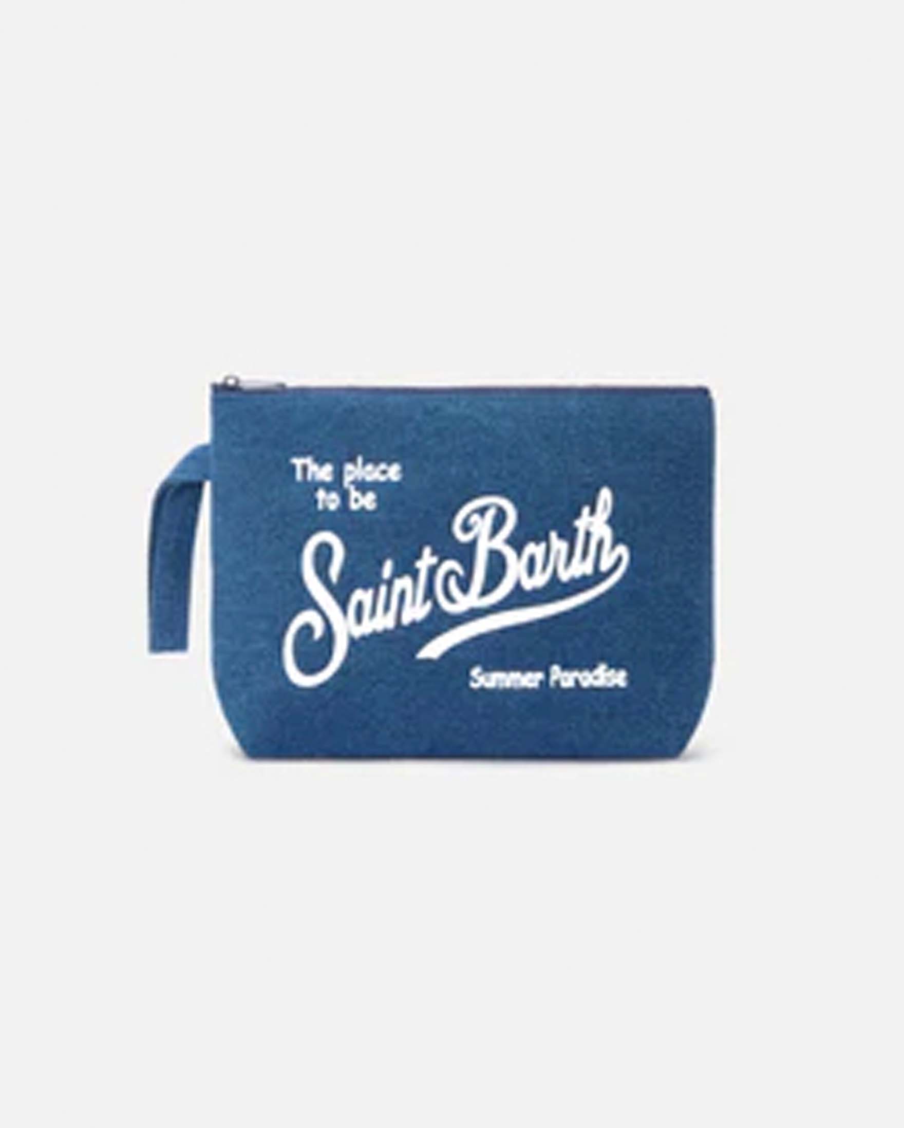 Pochette maxi Aline in denim di cotone con laccetto laterale