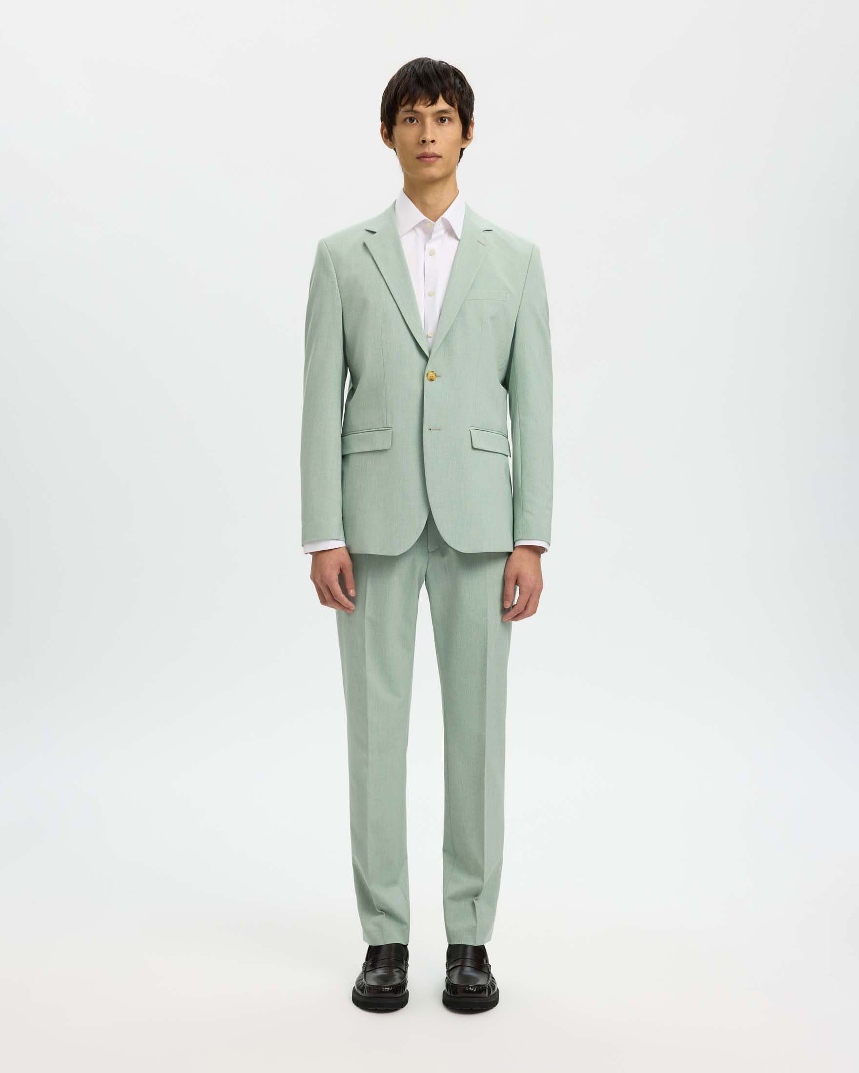 Blazer Selected Homme verde salvia in tela di misto viscosa stretch con chiusura monopetto