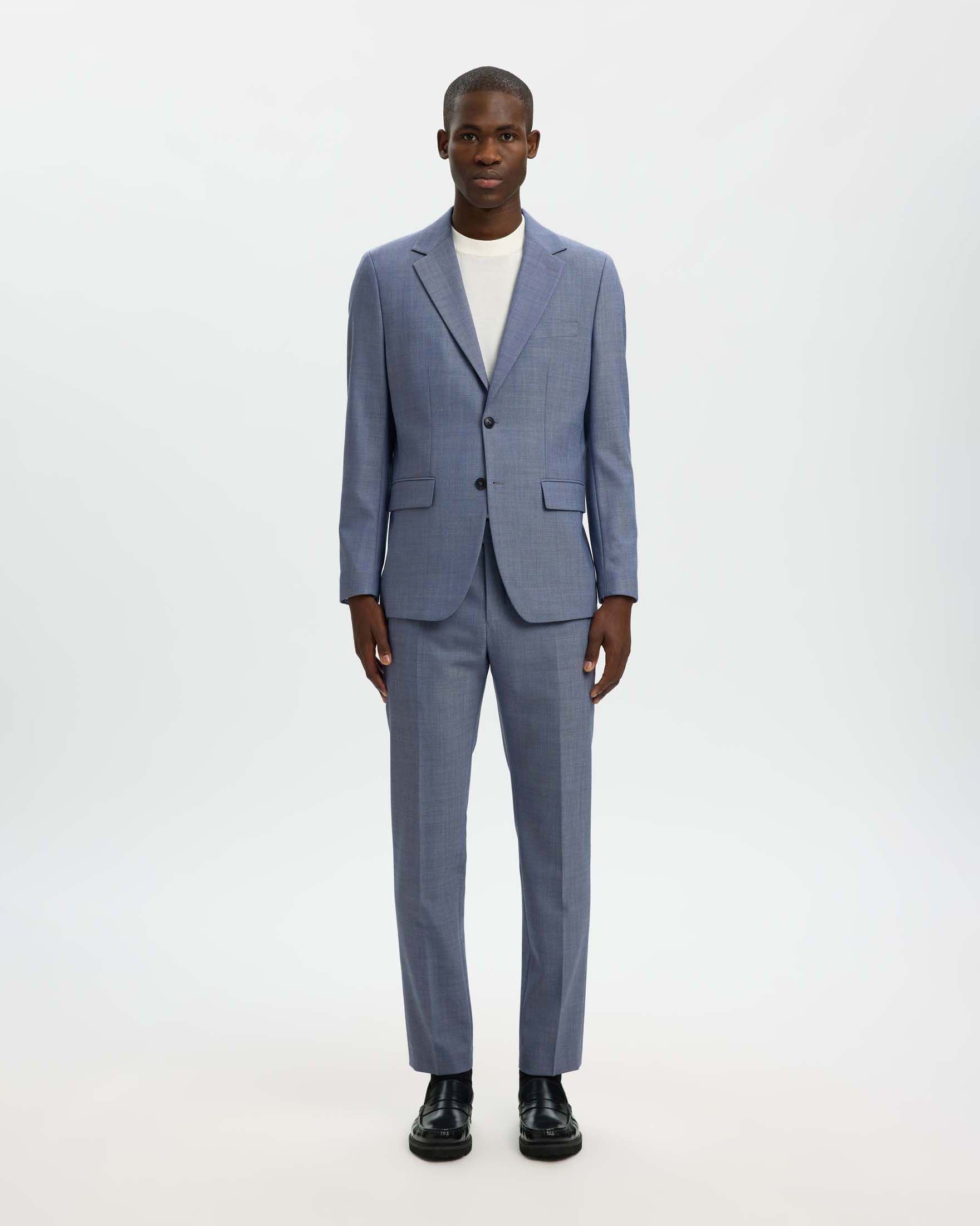 Blazer Selected Homme avio in tessuto armaturato di misto lana stretch con chiusura monopetto
