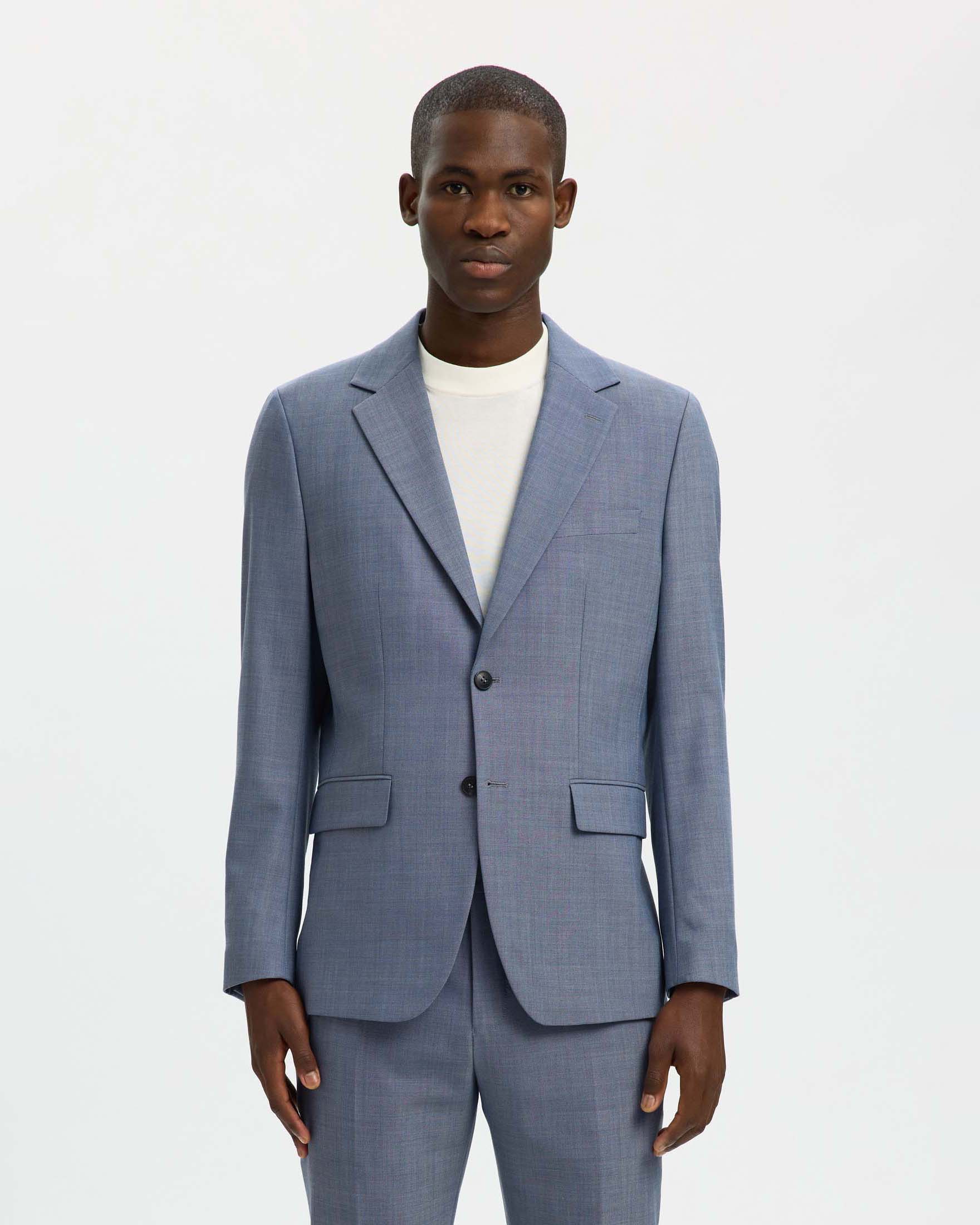 Blazer Selected Homme avio in tessuto armaturato di misto lana stretch con chiusura monopetto image
