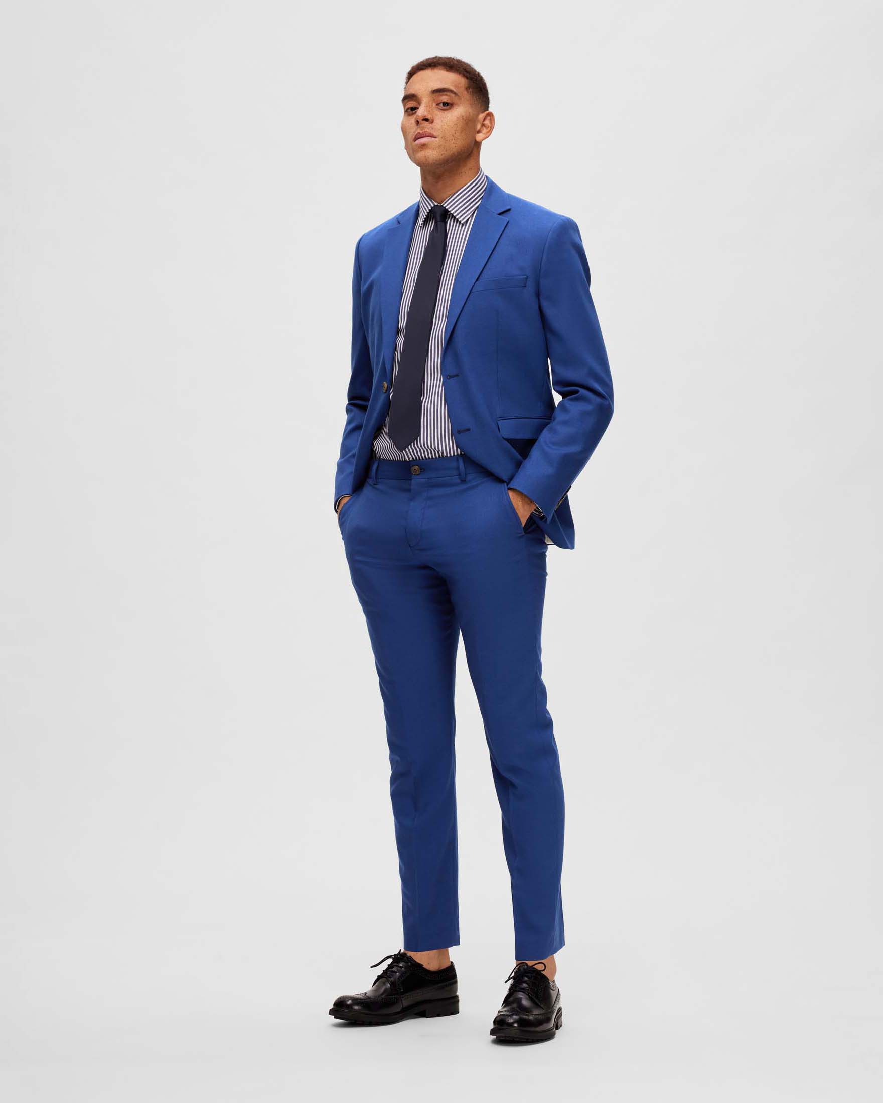 Pantaloni slim Selected blu royal in tela di misto lana stretch microarmatura