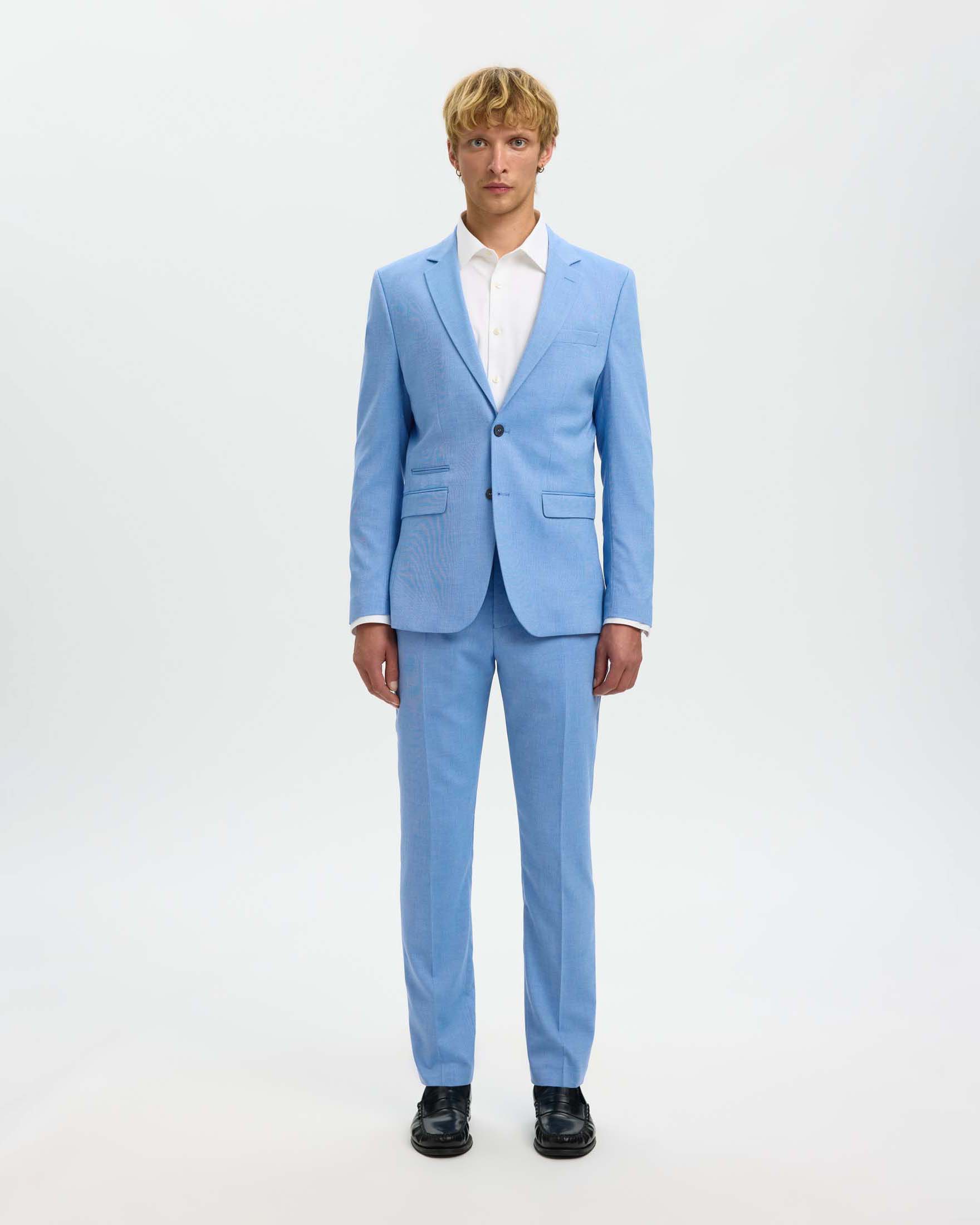 Pantaloni slim Selected Homme celesti in tela di misto lana stretch microarmatura