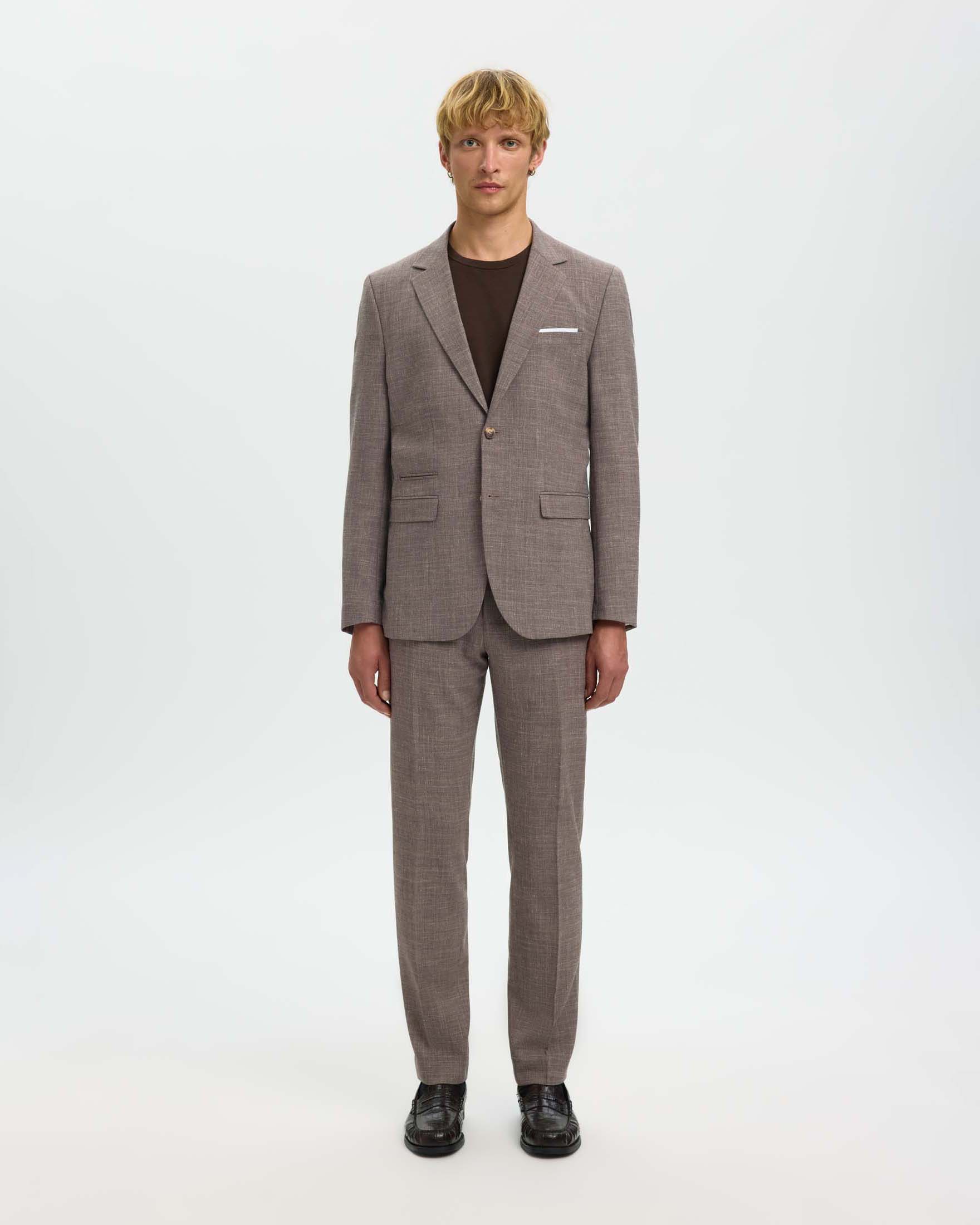 Pantaloni slim Selected marroni in tela di misto lana e lino stretch