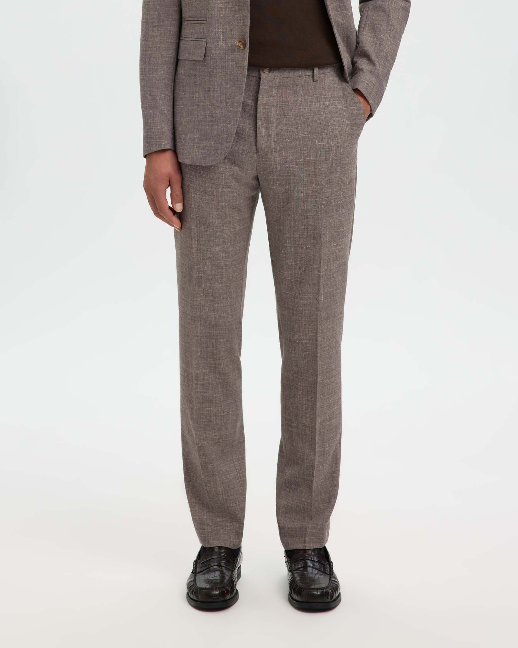 Pantaloni slim Selected Homme marroni in tela di misto lana e lino stretch image