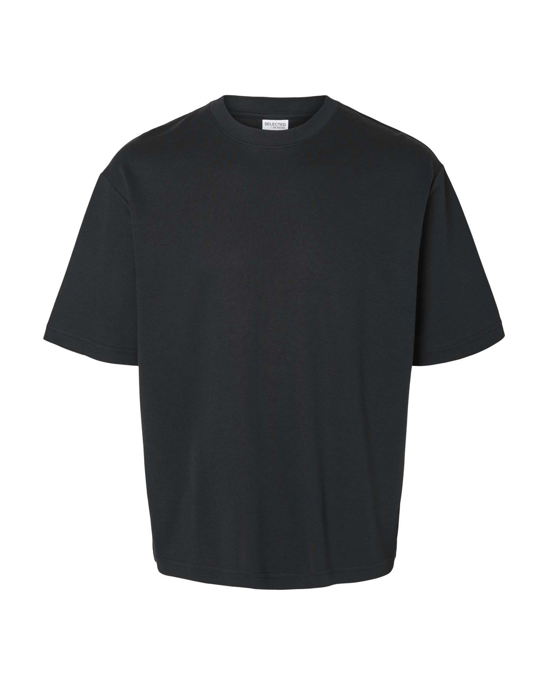 T-shirt Selected Homme nera mezza manica loose fit in cotone stretch