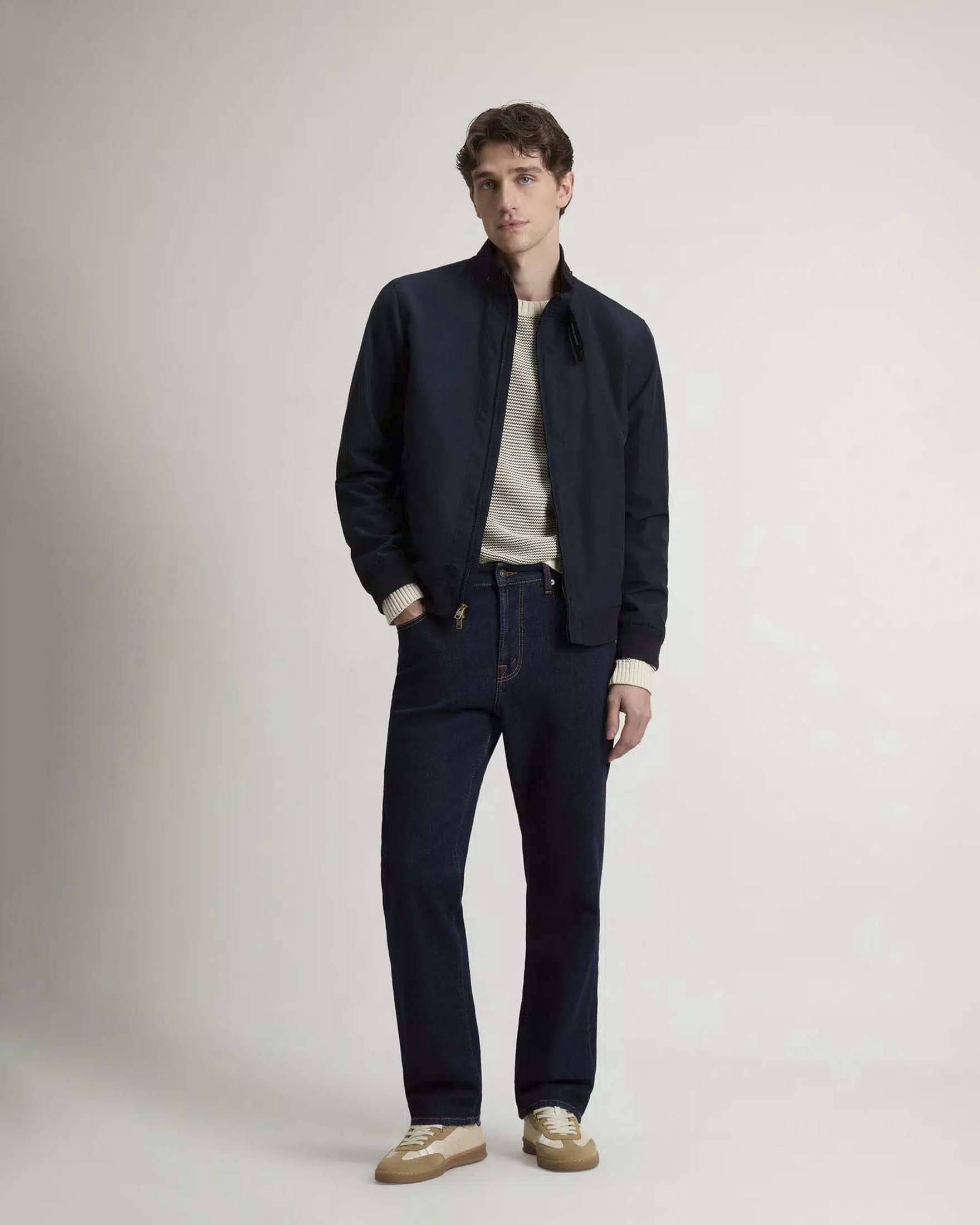 Giubbino Woolrich Sping Lewis bomber blu in tessuto light ramar di cotone