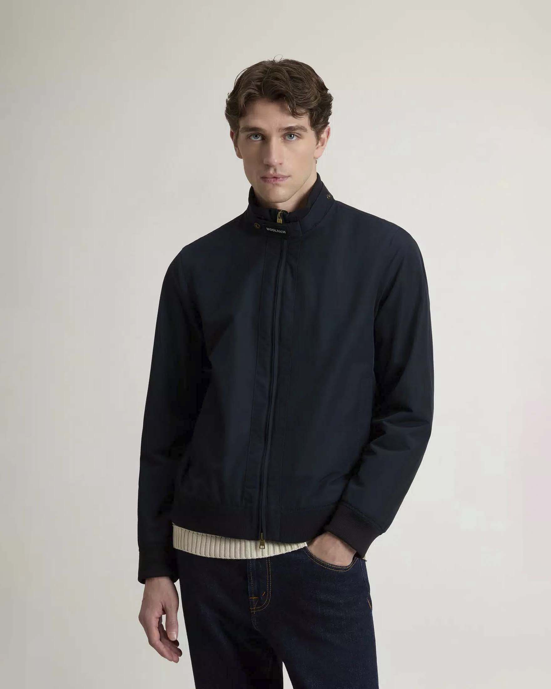 Giubbino Woolrich Sping Lewis bomber blu in tessuto light ramar di cotone image