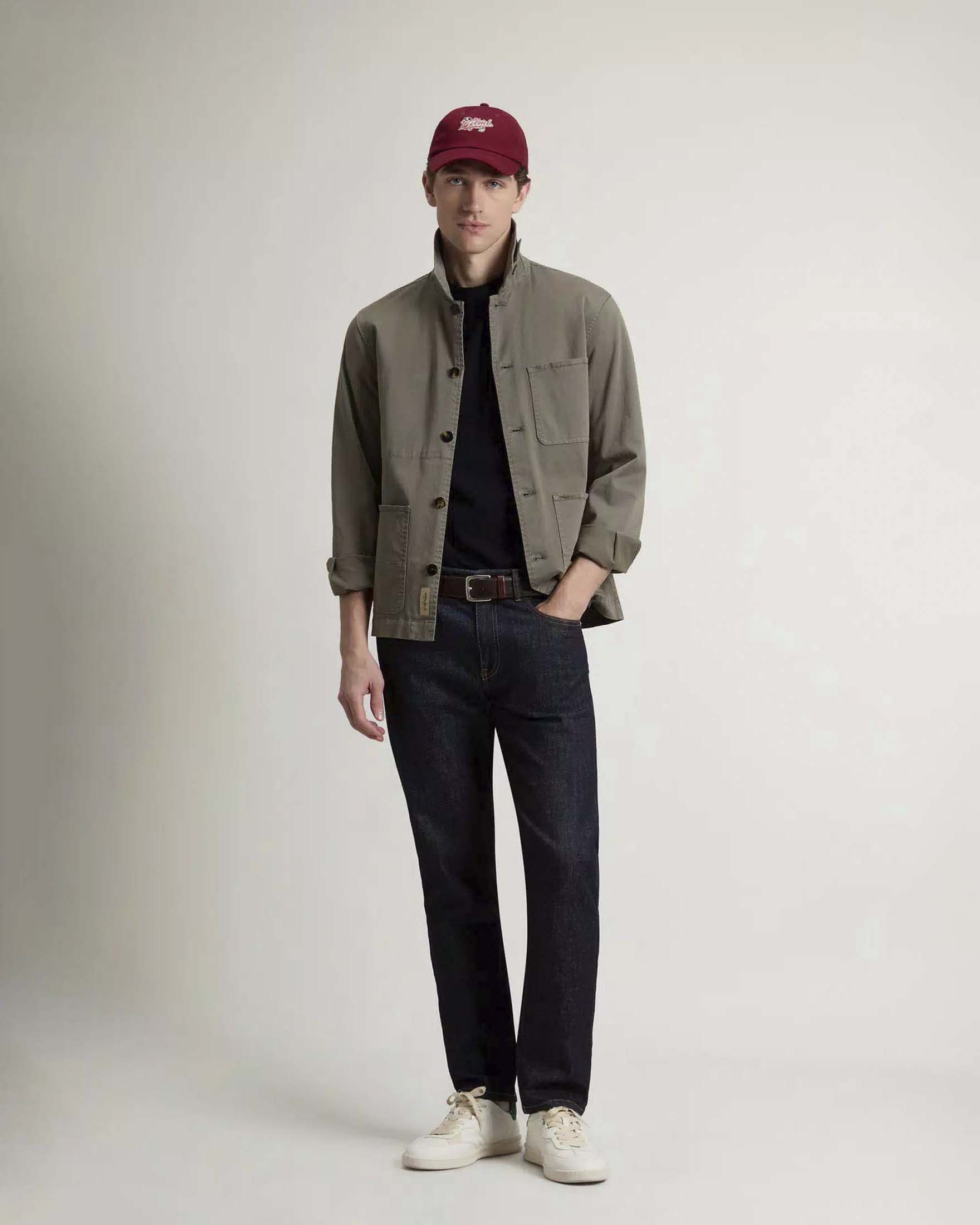 Giacca camicia Woolrich color fango in twill di cotone stretch tinta in capo