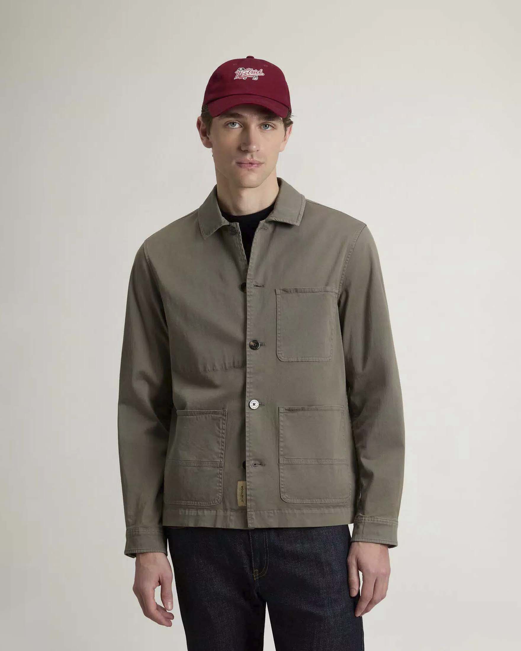 Giacca camicia Woolrich color fango in twill di cotone stretch tinta in capo image