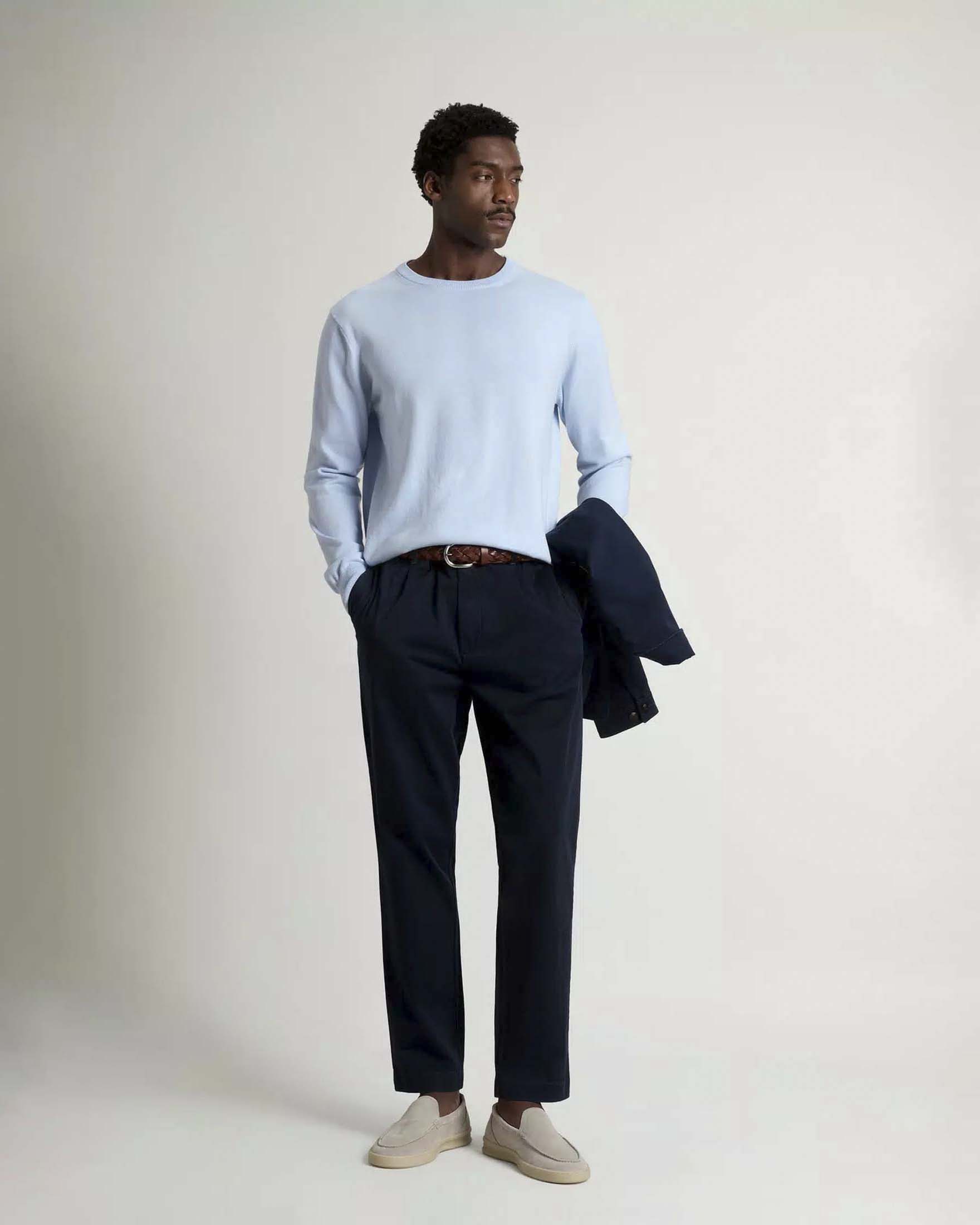 Maglia Woolrich azzurra girocollo in puro cotone
