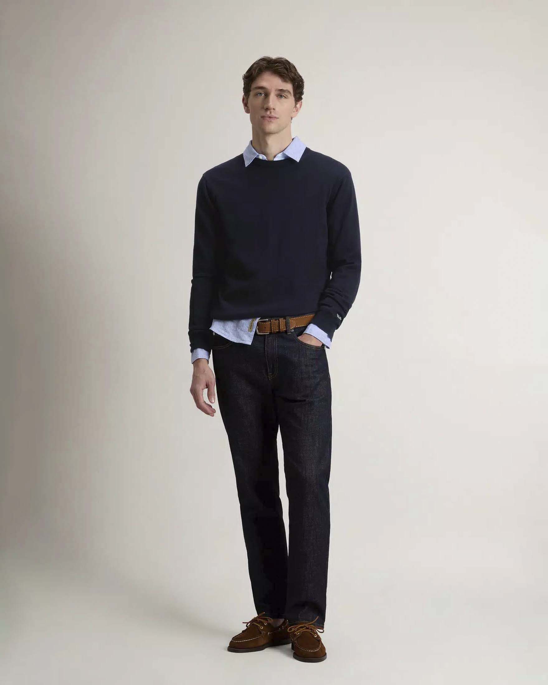 Maglia Woolrich blu girocollo in puro cotone