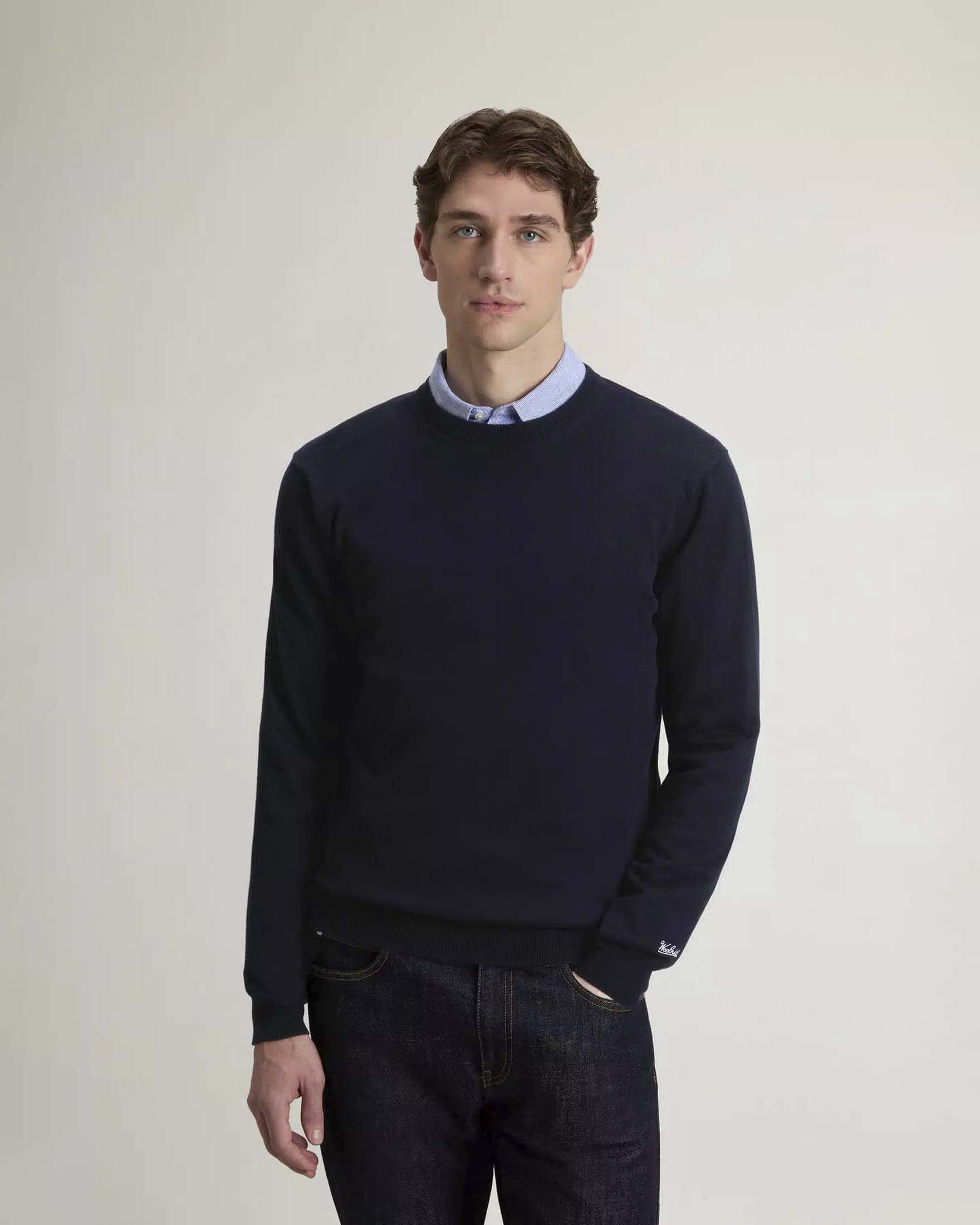 Maglia Woolrich blu girocollo in puro cotone image