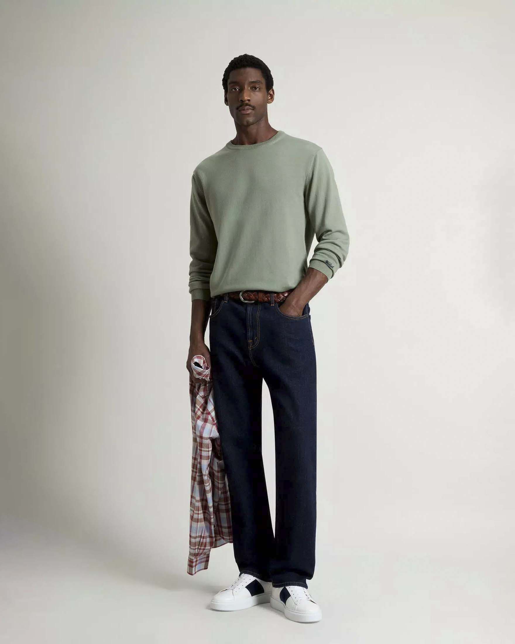 Maglia Woolrich salvia girocollo in puro cotone