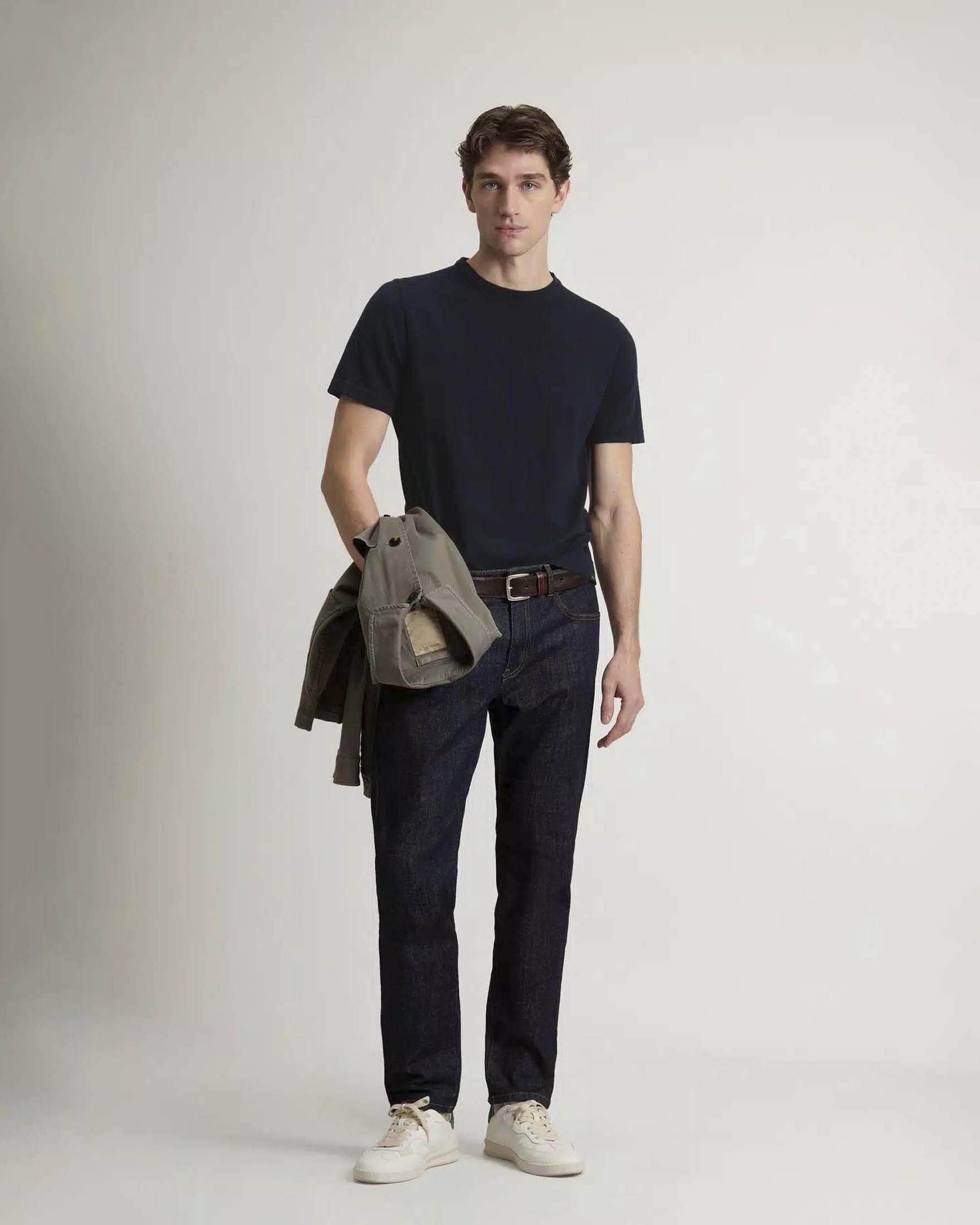 T-shirt Woolrich blu in maglia di cotone a mezze maniche