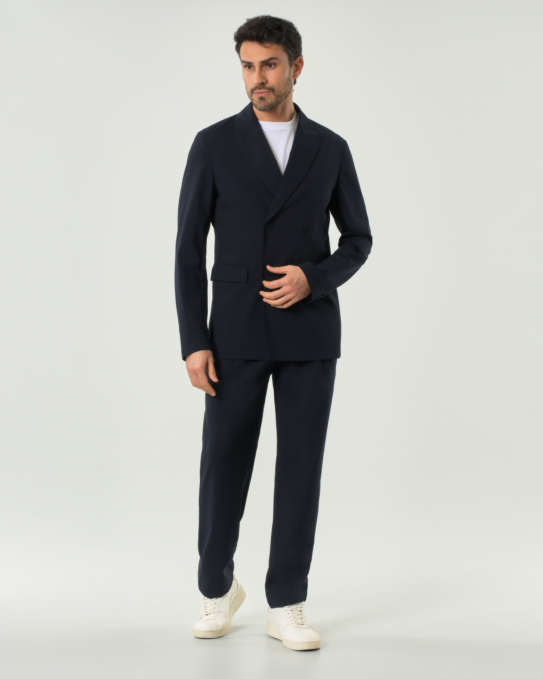 Blazer doppiopetto Duno blu in tessuto tecnico di lana stretch image