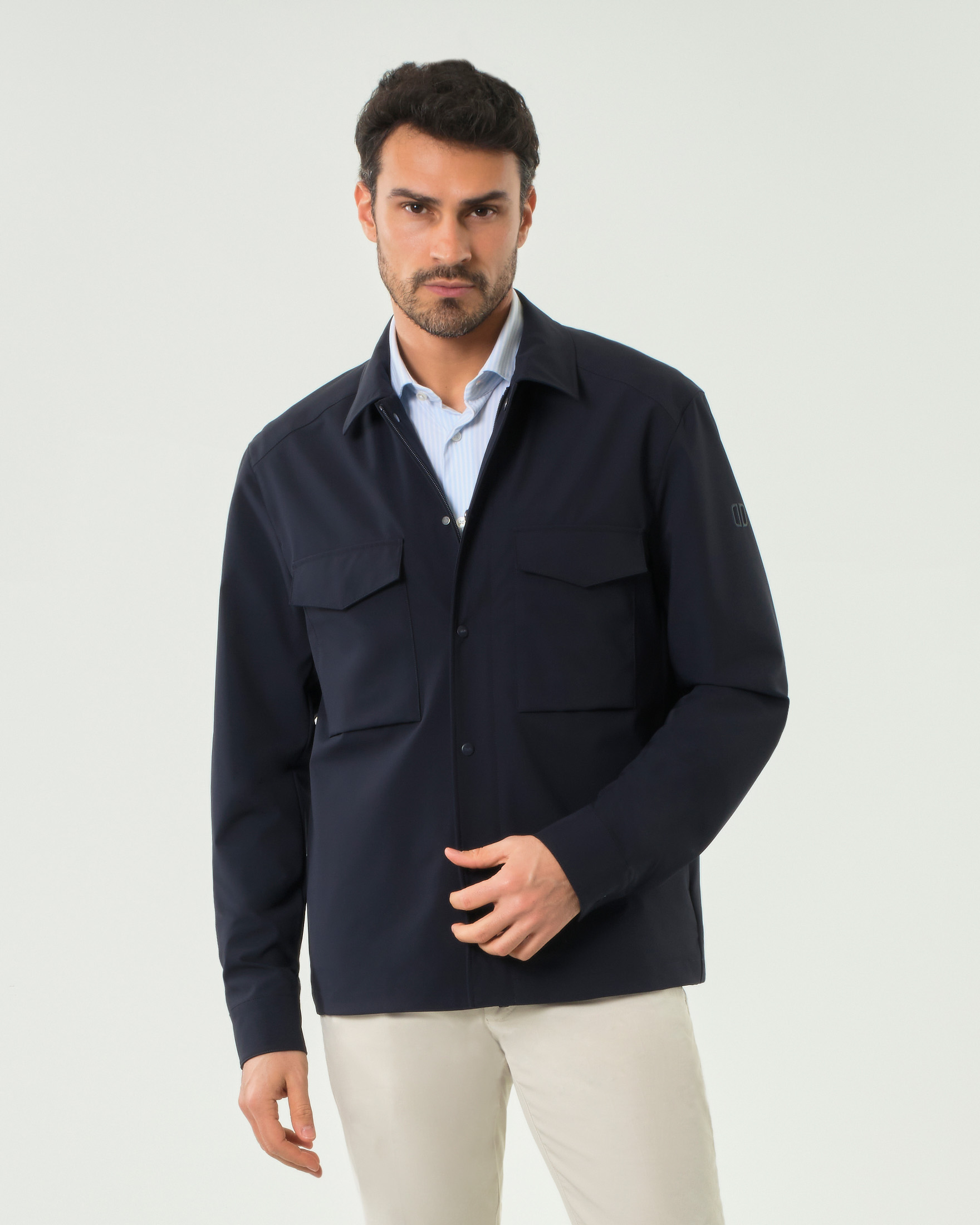 Giacca camicia Duno blu in tessuto tecnico elasticizzato