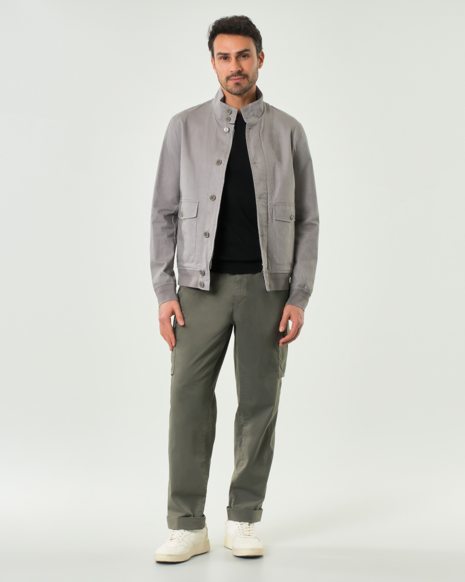 Giubbino Duno grigio in puro lino con chiusura zip e bottoni image