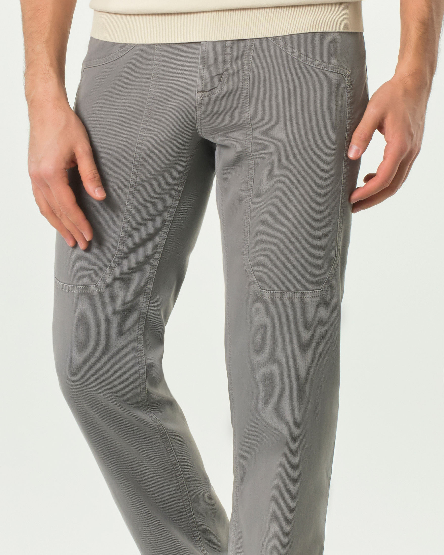Pantalone Jeckerson grigio cinque tasche modello PA077 in cotone stretch micro riga con toppa image
