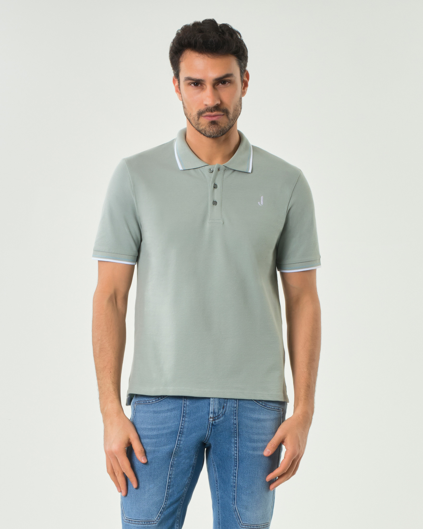 Polo Jeckerson grigia mezza manica in piquè di cotone stretch con bordino bi-colore