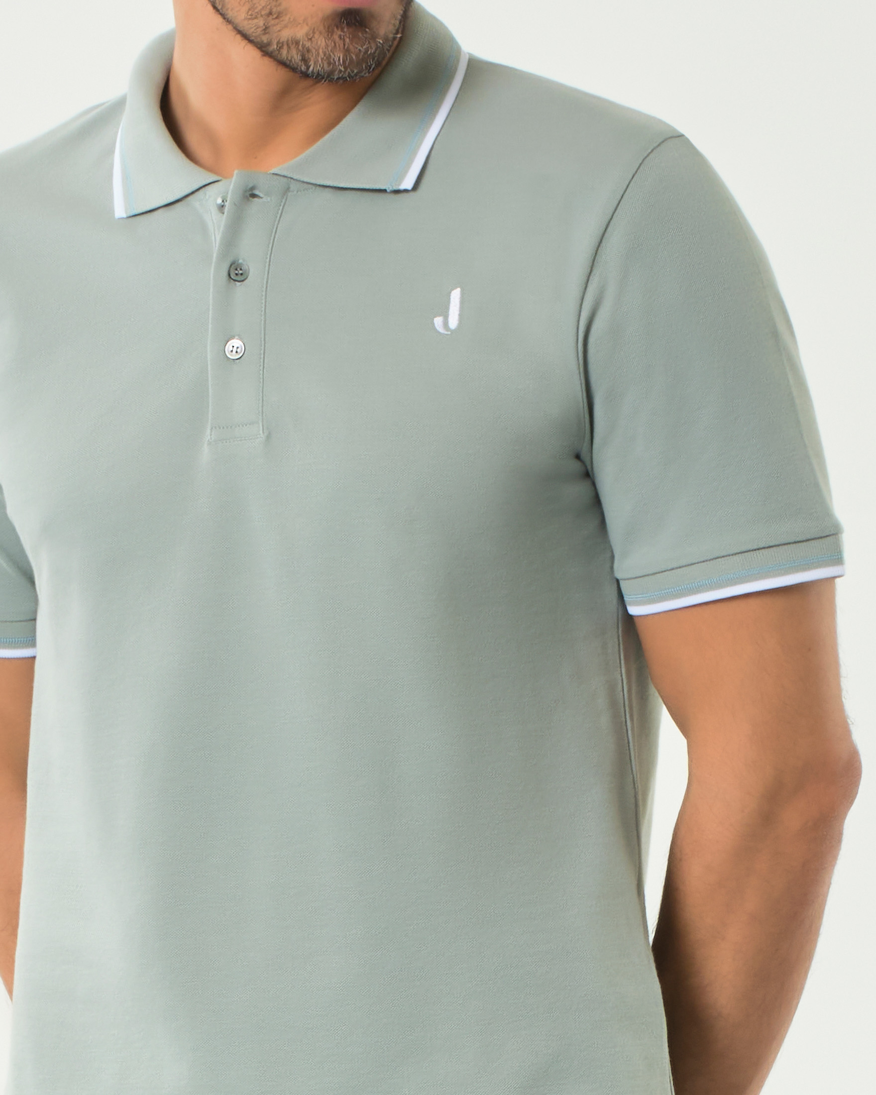 Polo Jeckerson grigia mezza manica in piquè di cotone stretch con bordino bi-colore image