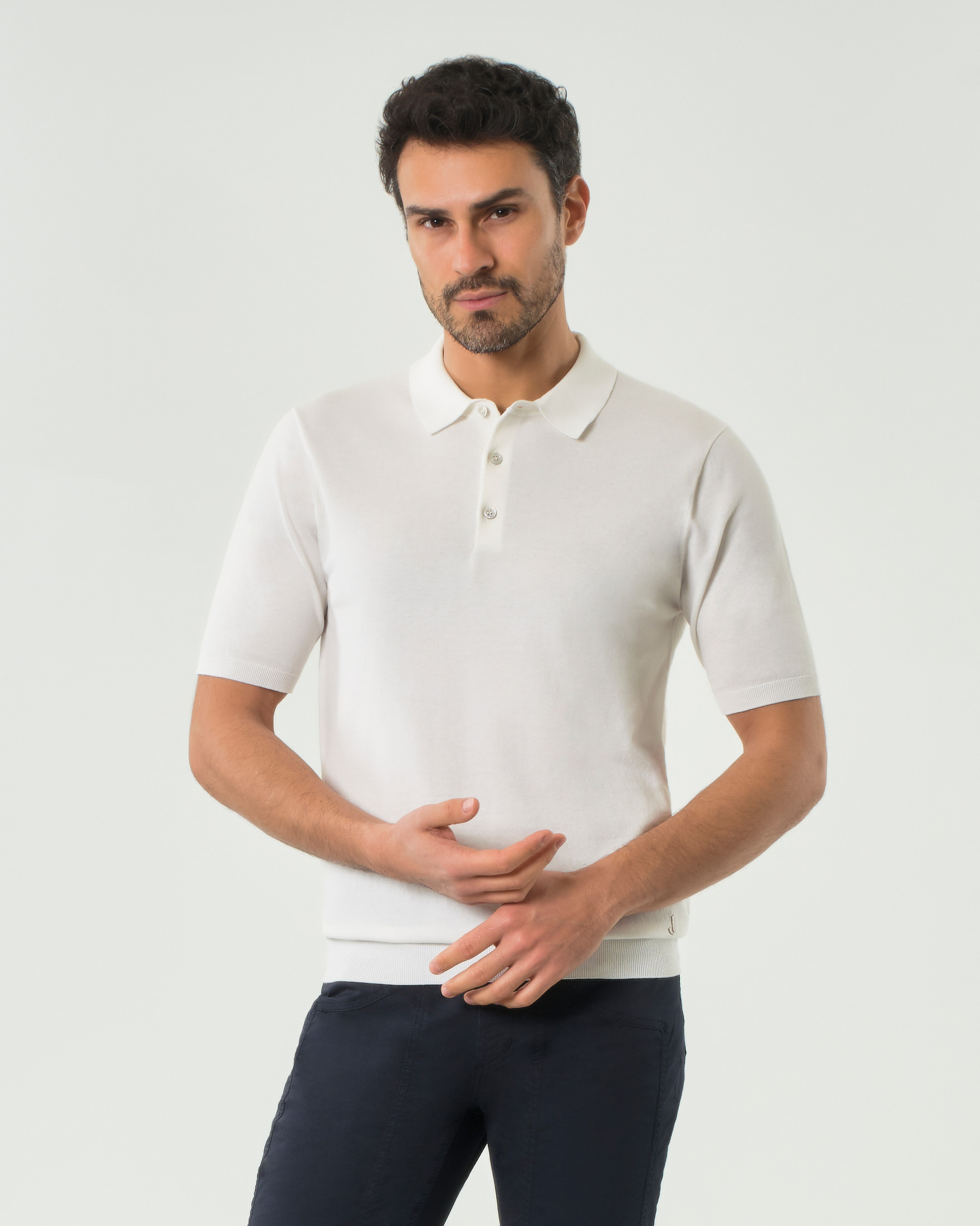 Polo Jeckerson bianca mezza manica in crepe di puro cotone