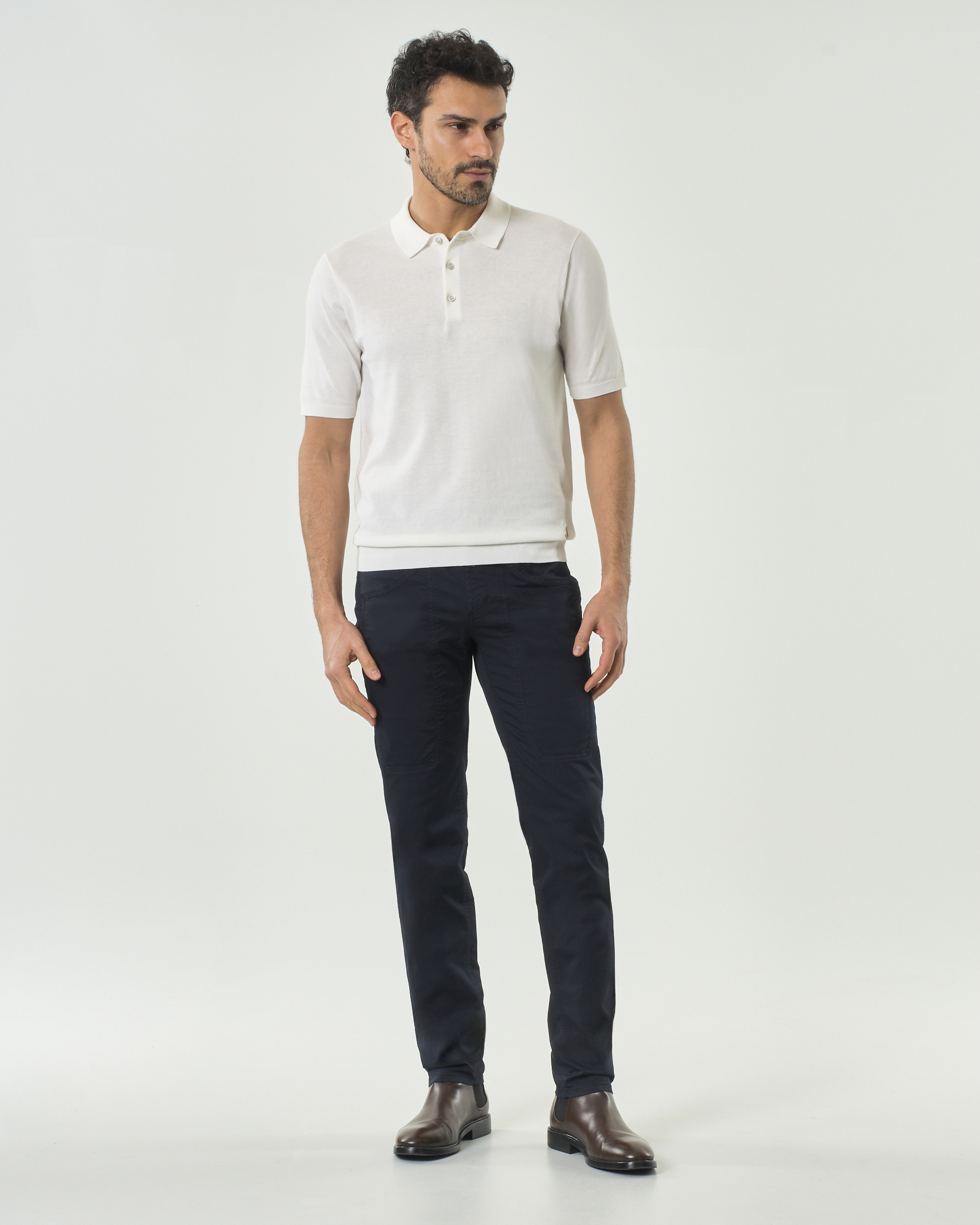 Polo Jeckerson bianca mezza manica in crepe di puro cotone image