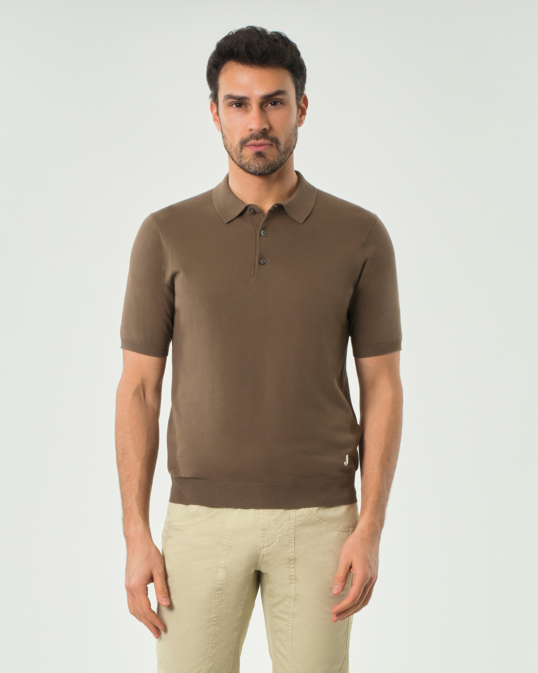 Polo Jeckerson marrone mezza manica in crepe di puro cotone
