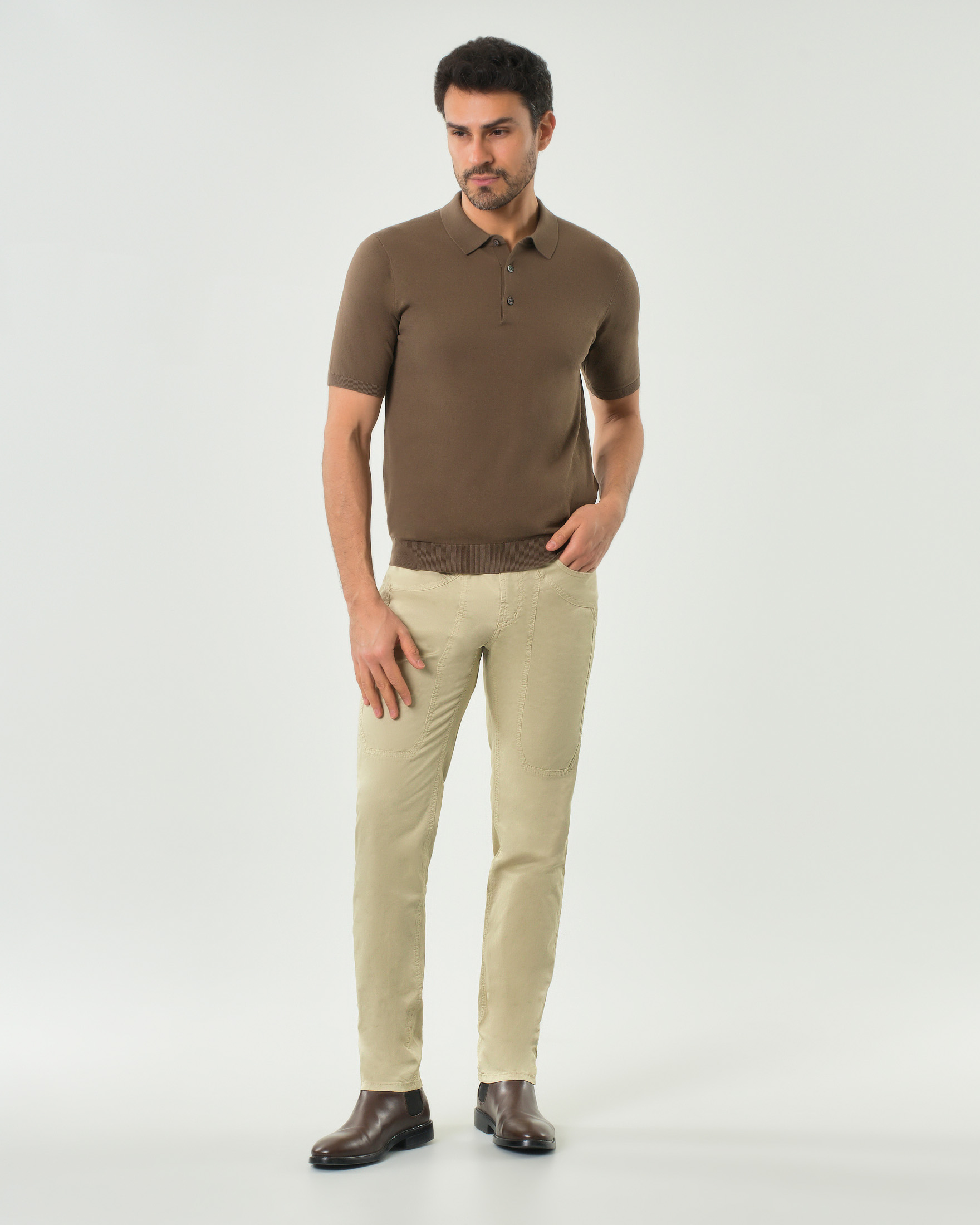 Polo Jeckerson marrone mezza manica in crepe di puro cotone image
