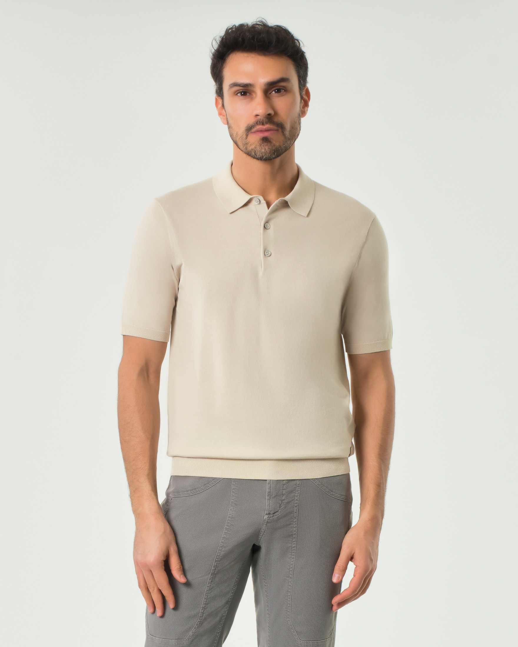 Polo Jeckerson beige mezza manica in crepe di puro cotone