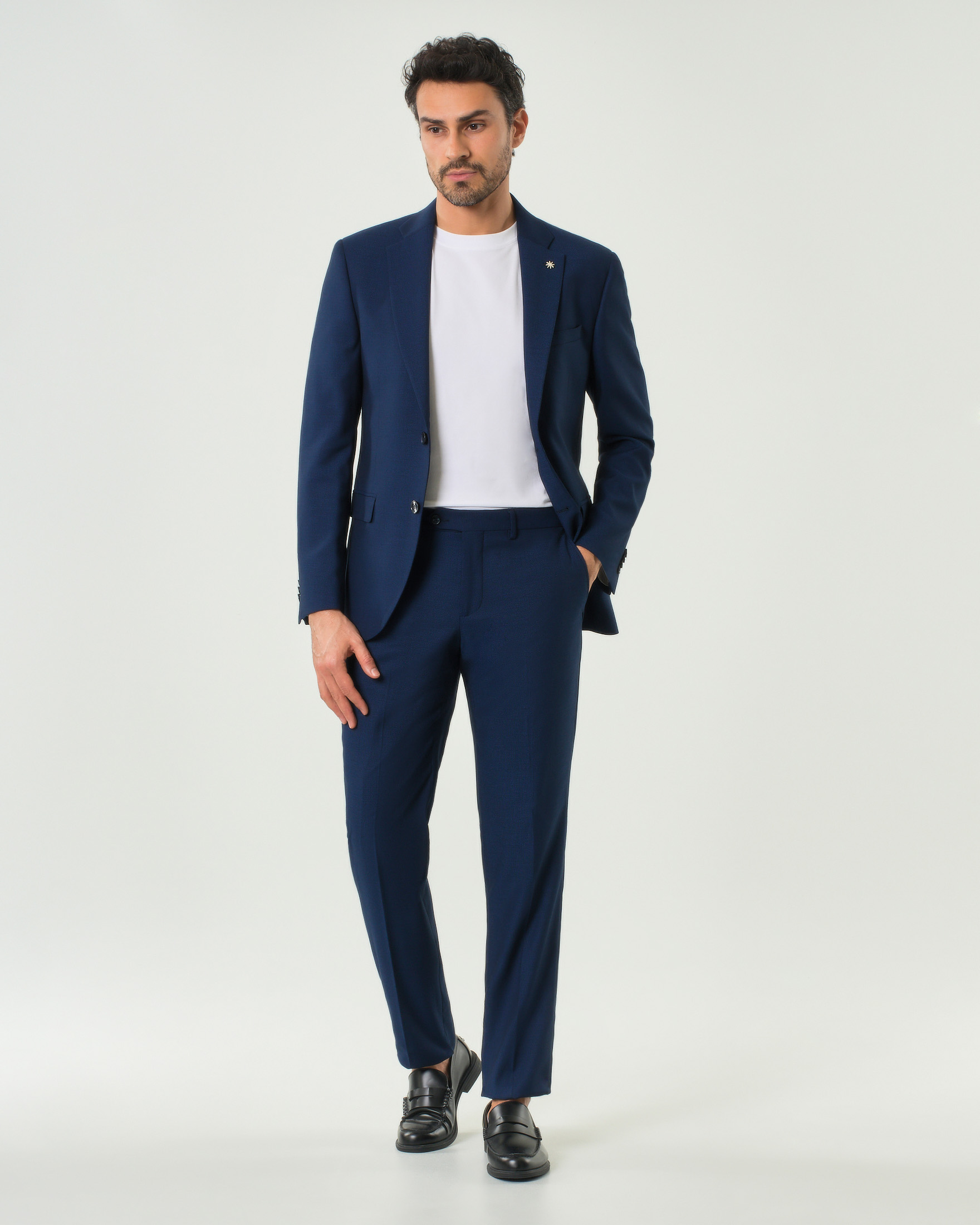 Abito Manuel Ritz blu in tela di viscosa stretch micro armatura