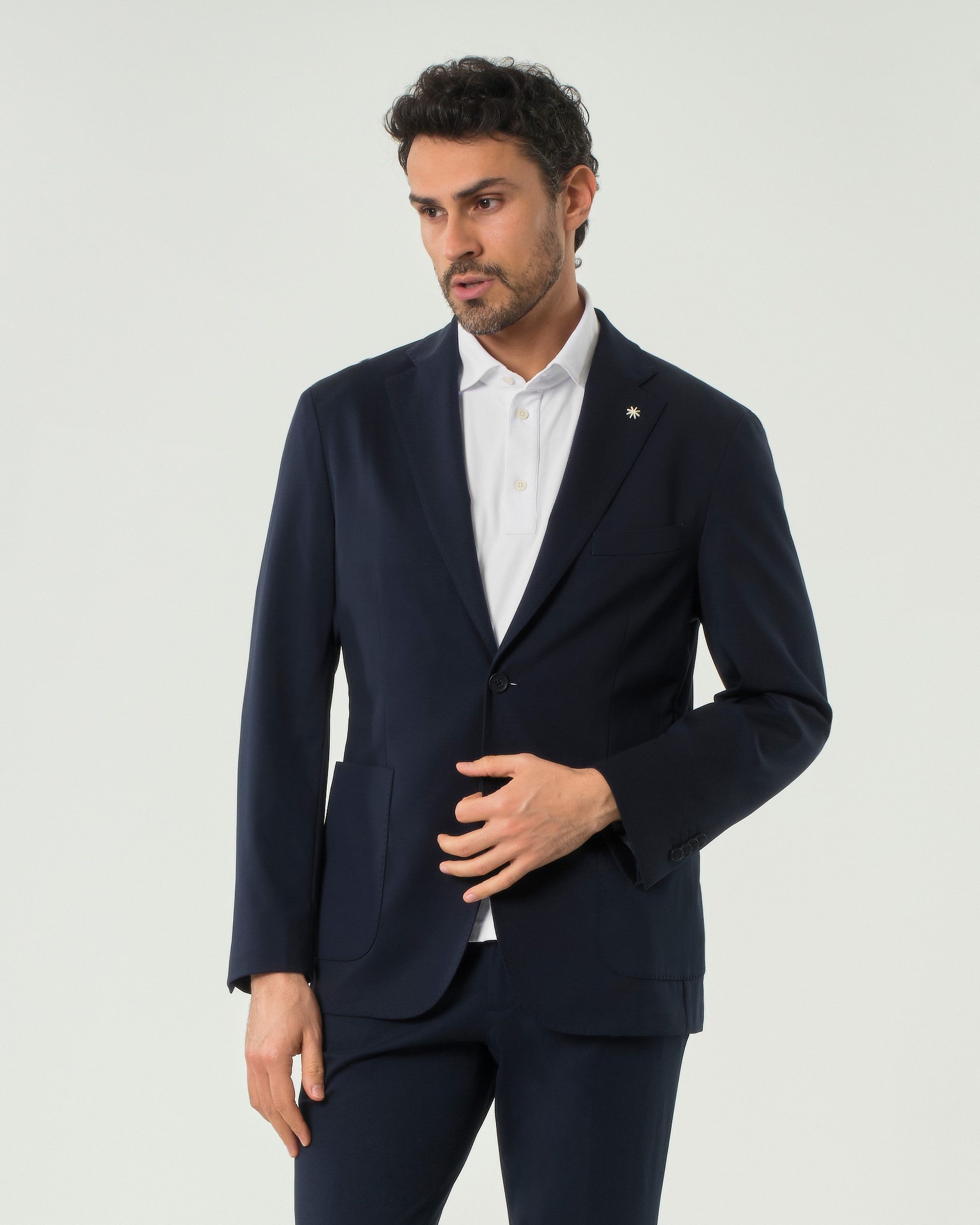 Blazer blu in jersey di cotone stretch