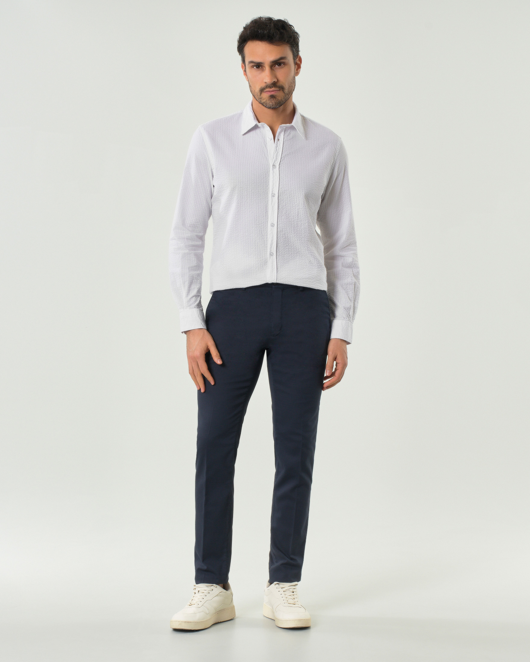 Pantalone chino Manuel Ritz blu in cotone stretch micro armatura