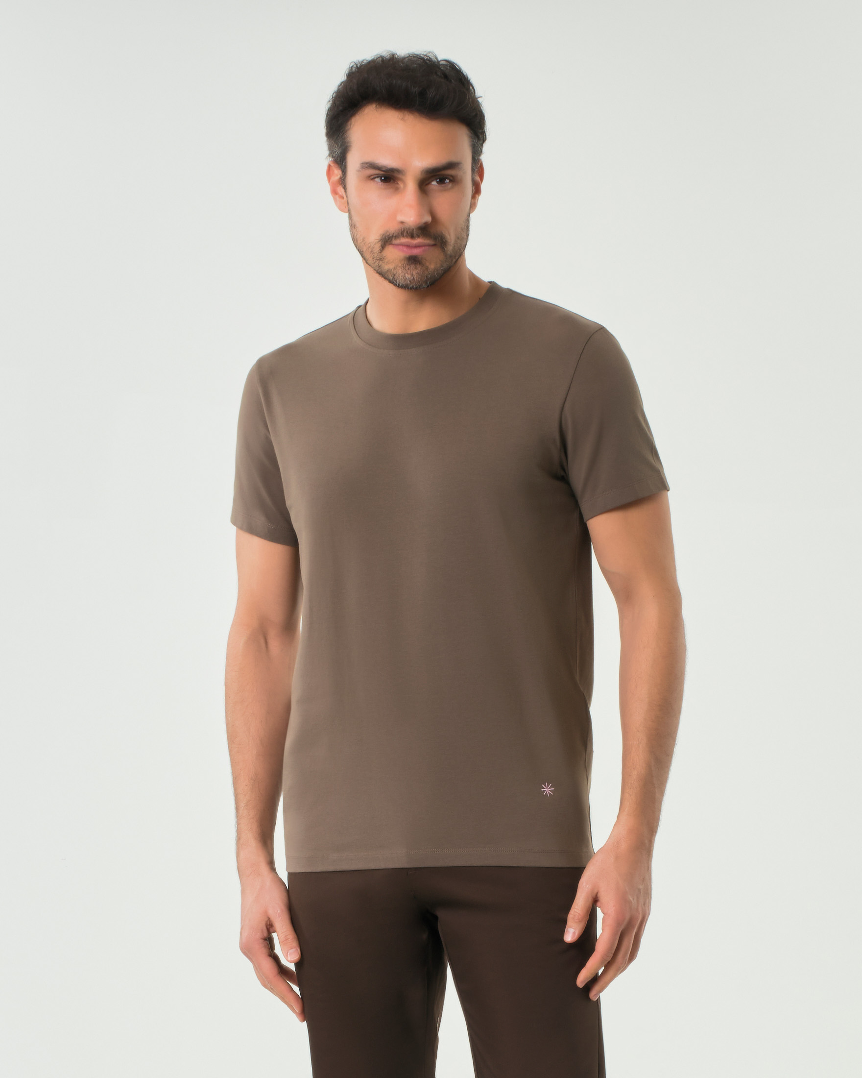 T-shirt Manuel Ritz marrone mezza manica in cotone stretch