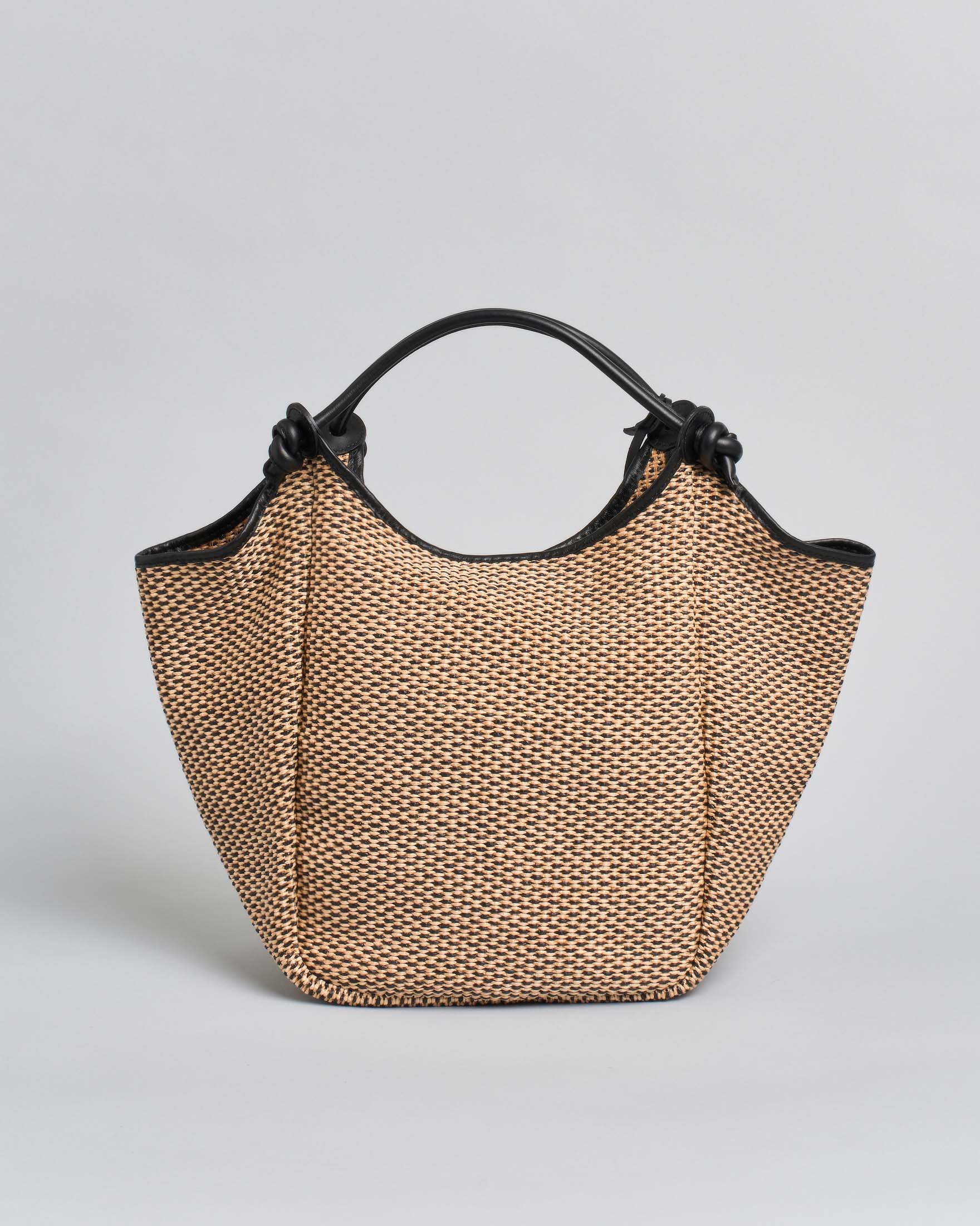 Borsa Marco Masi a spalla in rafia intrecciata beige e testa di moro ...