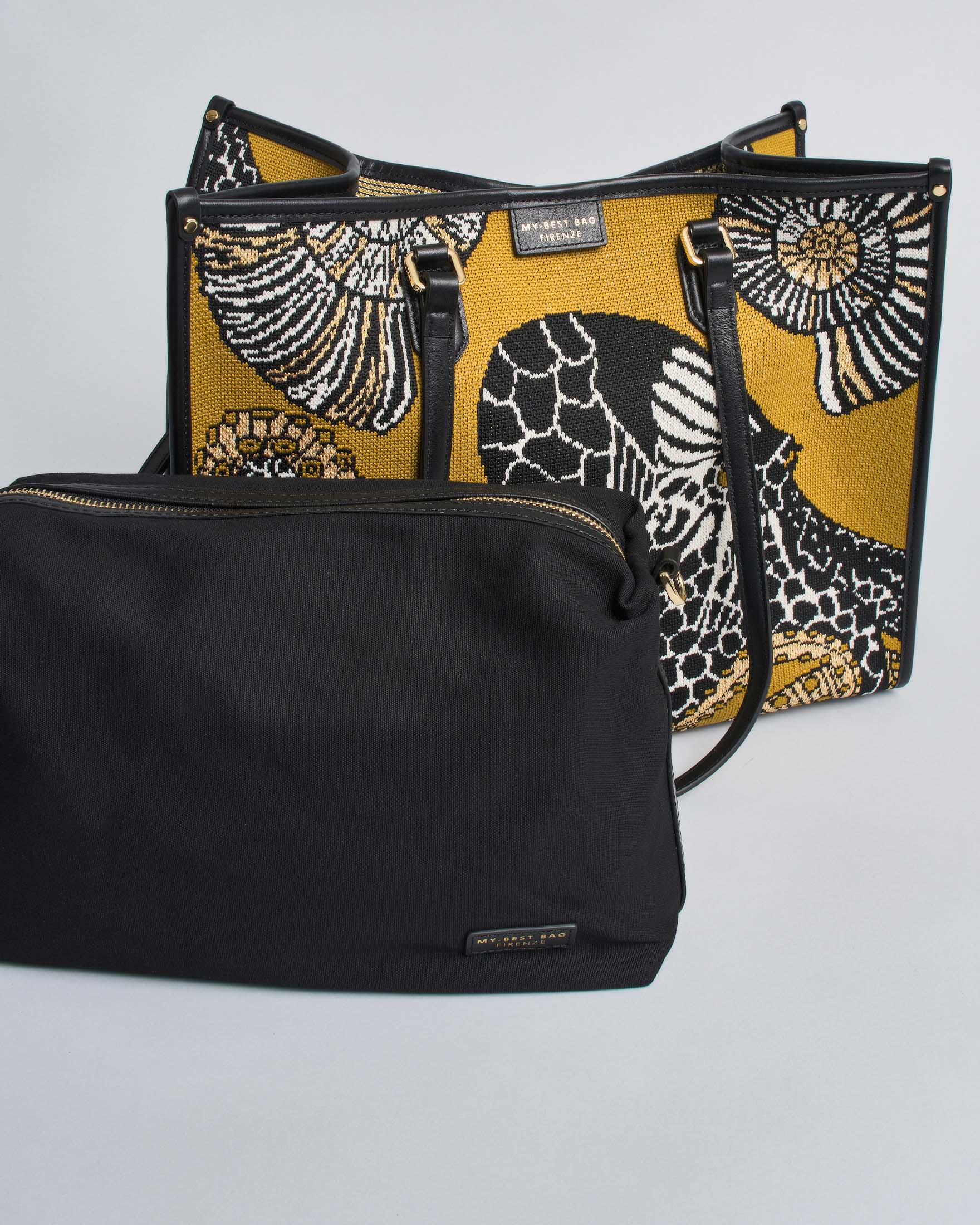 Borsa Atena Sea grande My Best Bag gialla in tessuto con disegno polpo image