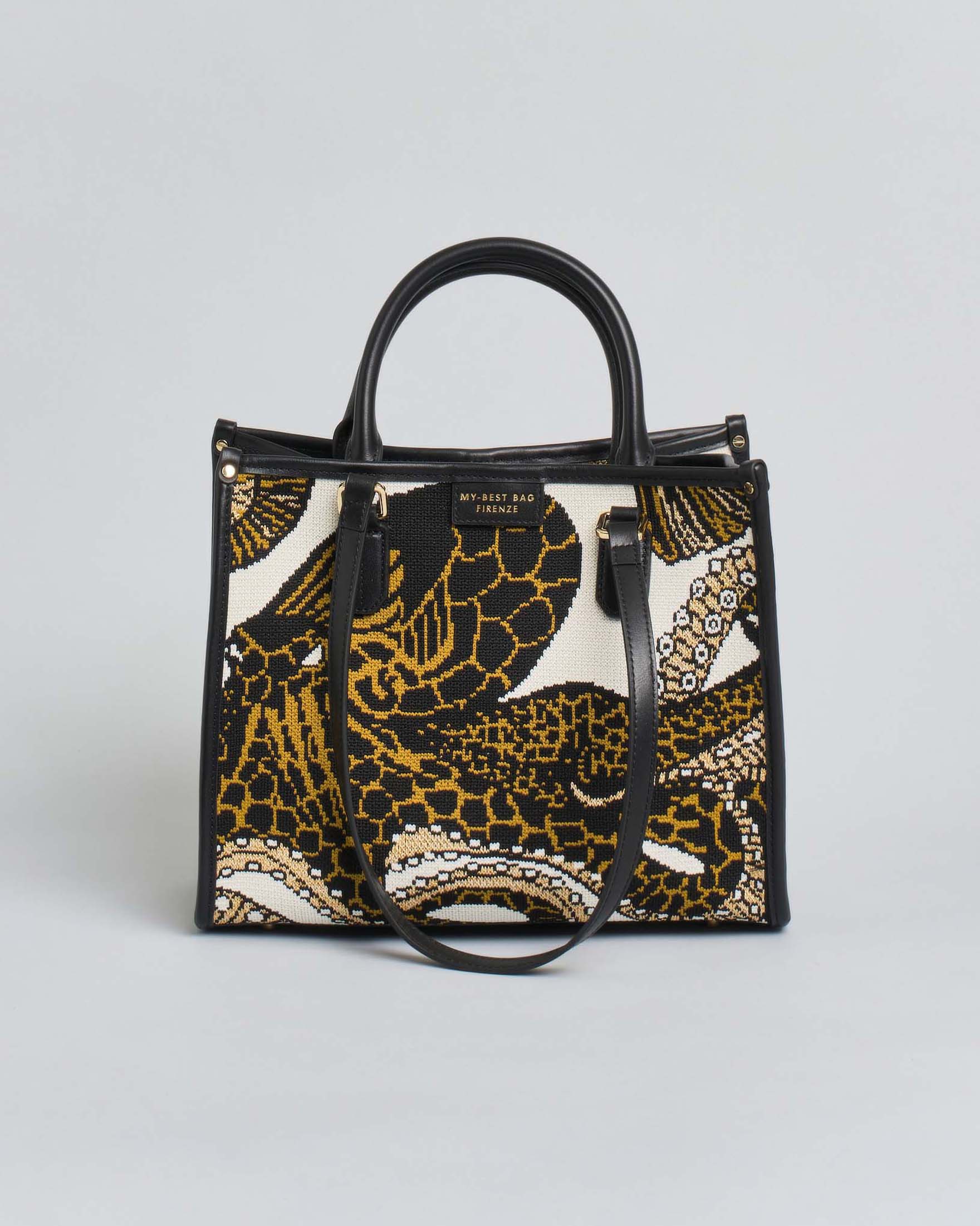 Borsa Atena Sea media My Best Bag bianca in tessuto con disegno polpo