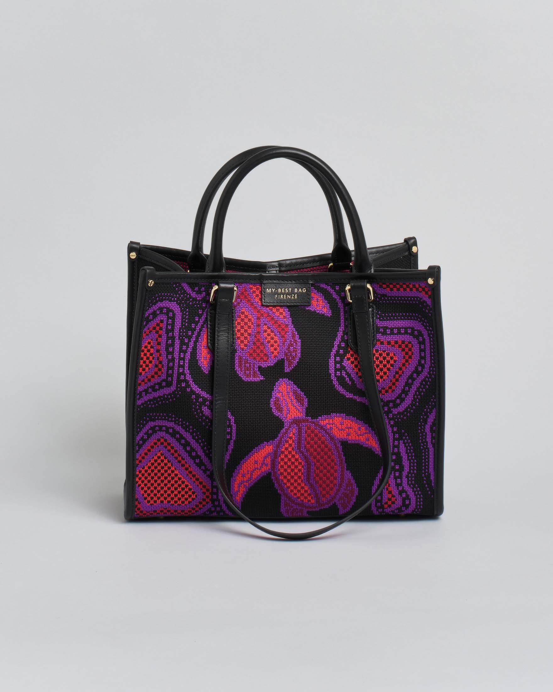 Borsa Atena Biosfera media My Best Bag nera con disegno tartarughe