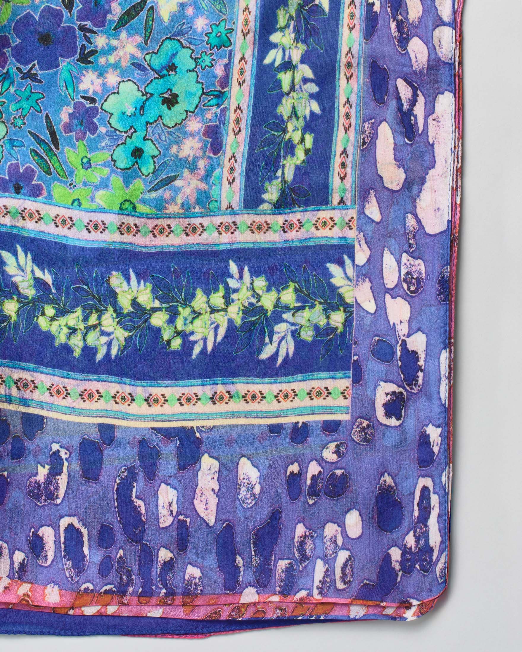 Sciarpa Pellizzari blu in pura seta con stampa fiori e fantasia rosa image