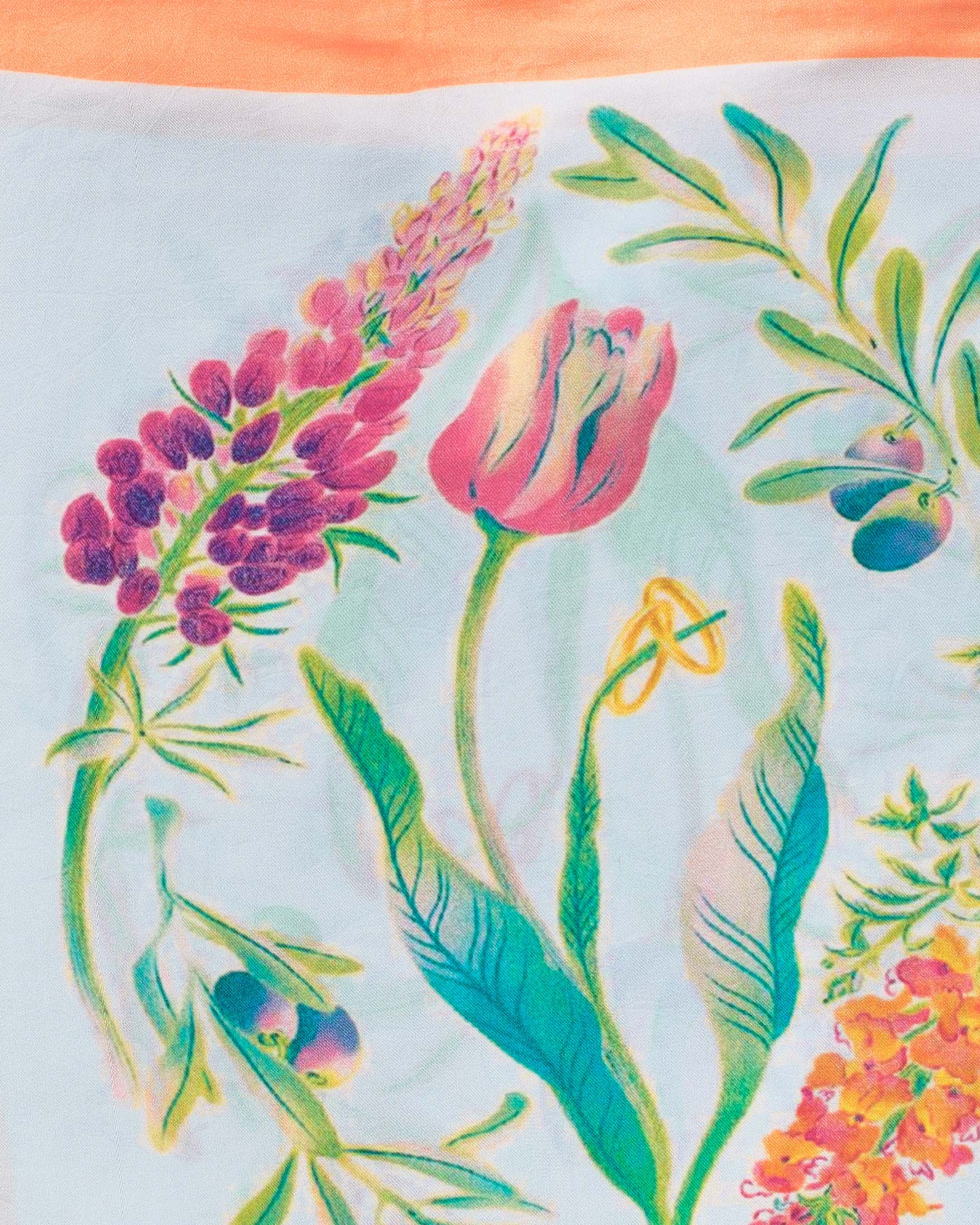Foulard Pellizzari multicolor con stampa patch fiori e bordo arancione image