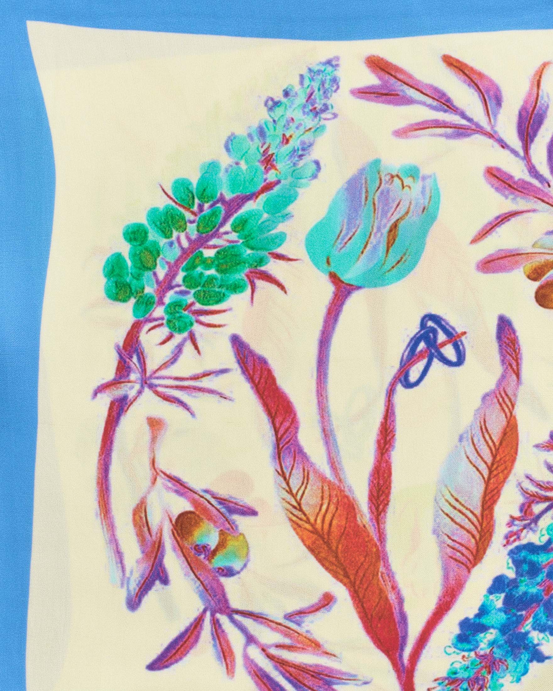 Foulard Pellizzari multicolor con stampa patch fiori e bordo blu image