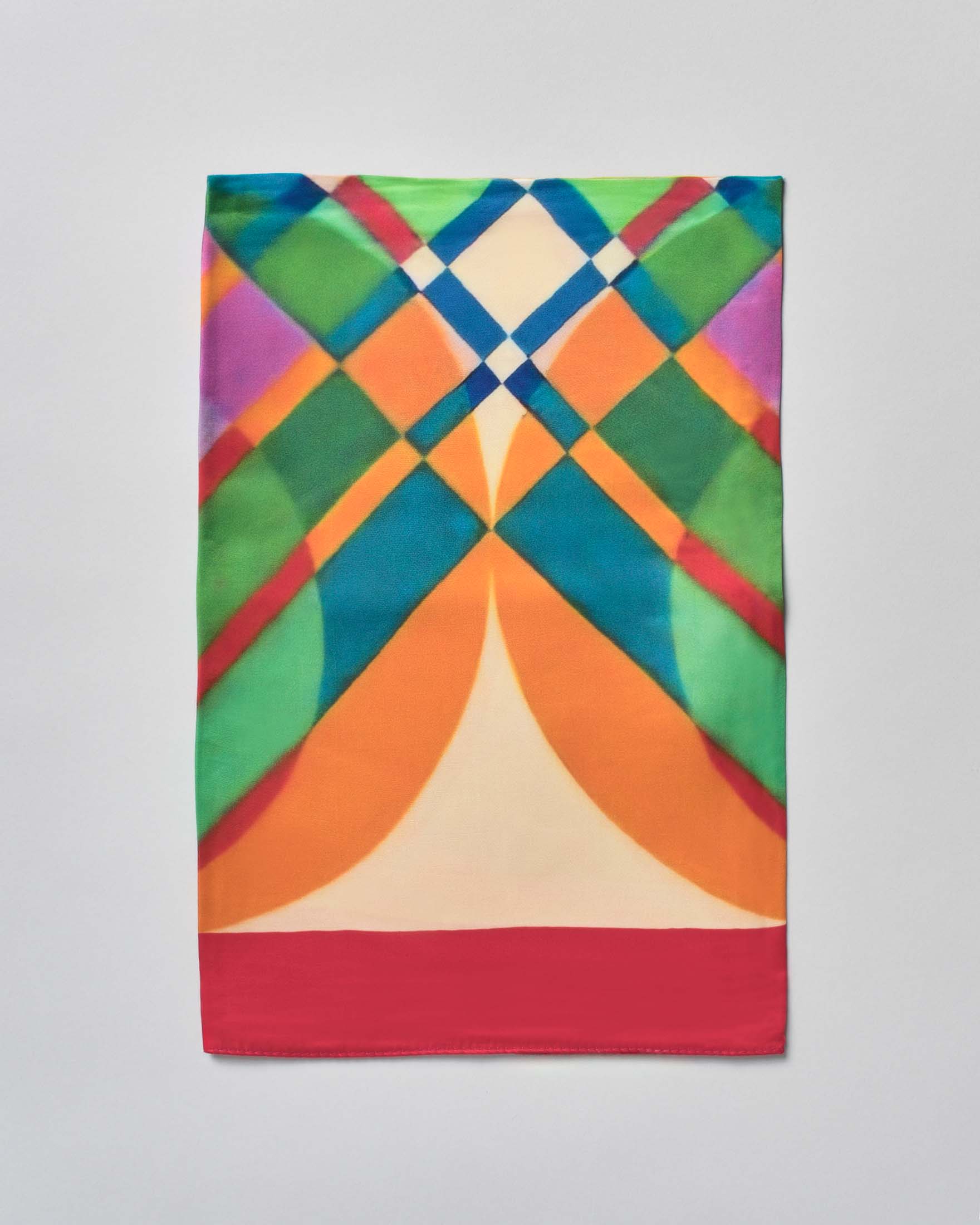 Foulard Pellizzari multicolor in modal e seta con stampa geometrica e bordo rosso