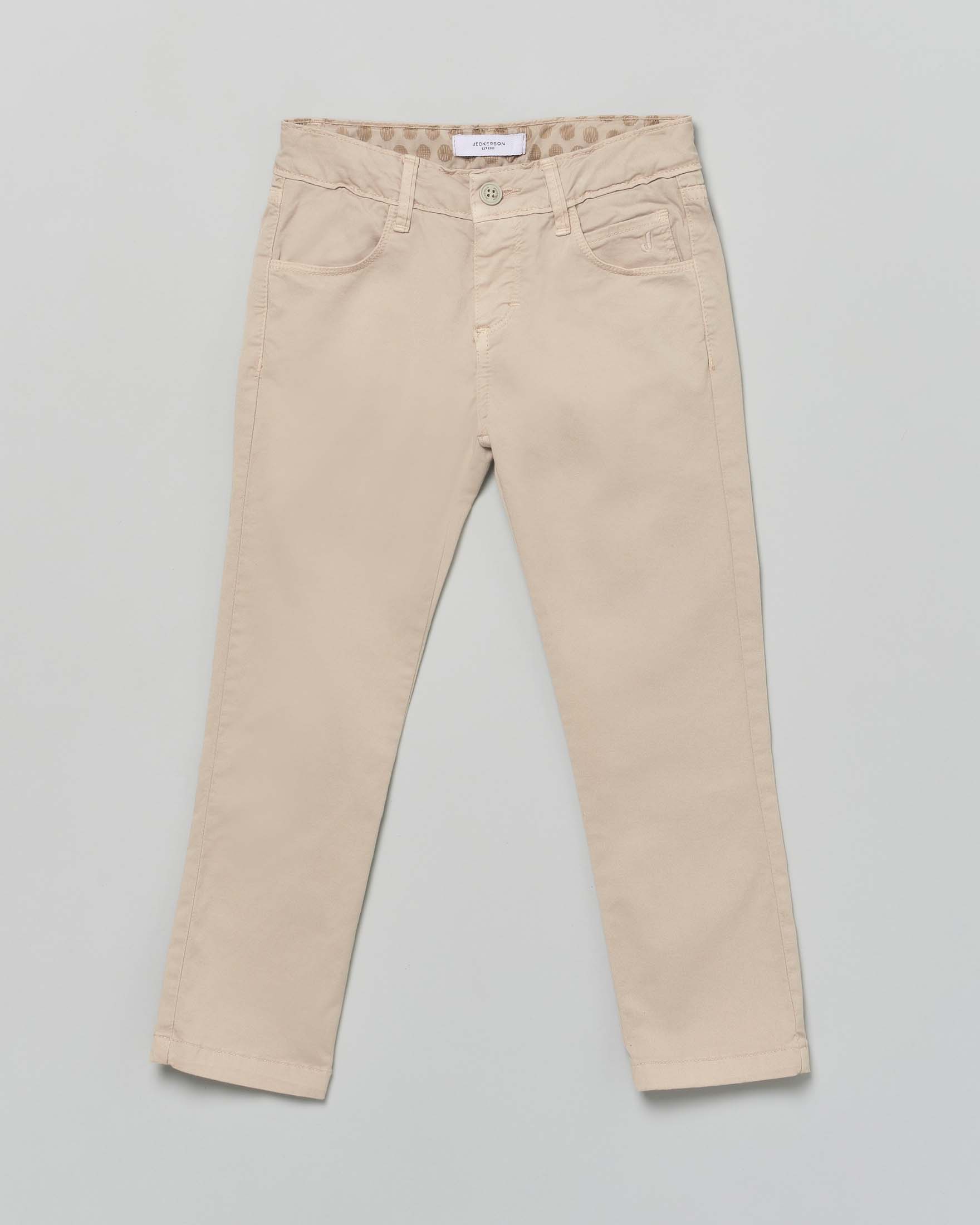 Pantalone Jeckerson Kids chino ecrù in gabardina di cotone stretch