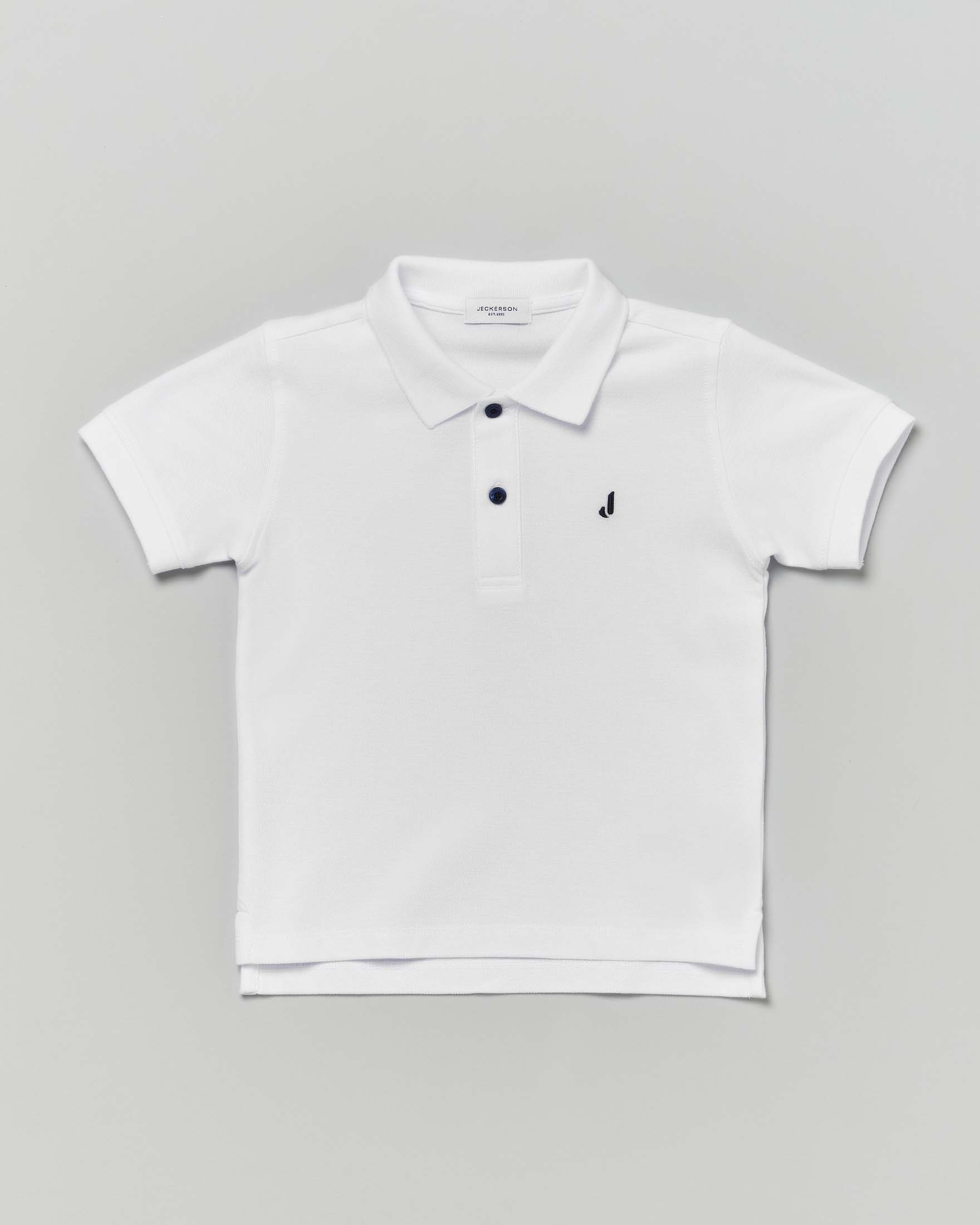 Polo bianca Jackerson con dettagli blu e maniche corte