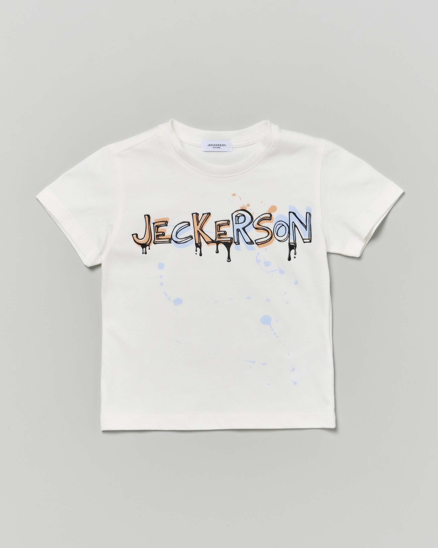 T-shirt bianca Jackerson con scritta logo effetto gocciolato