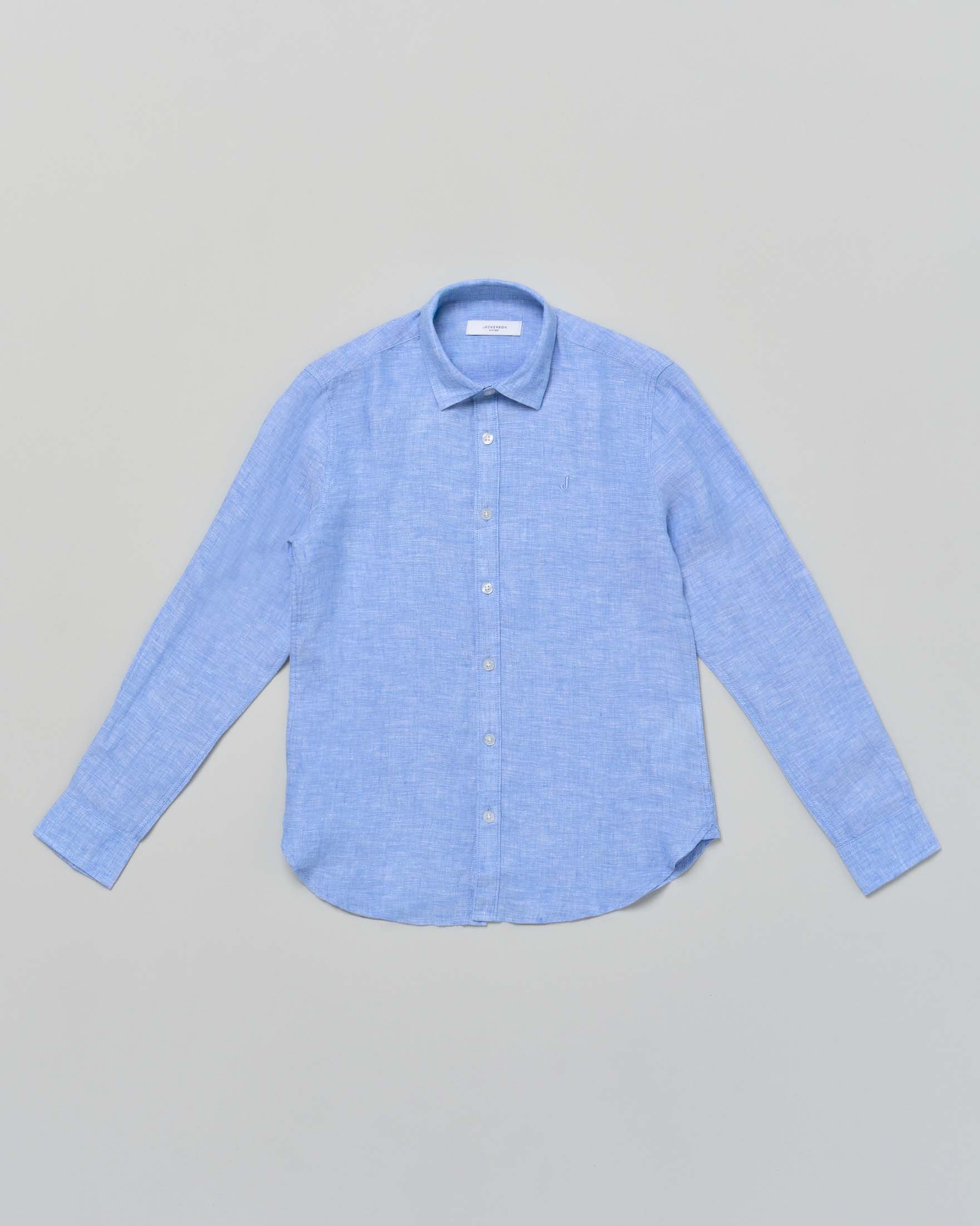 Camicia Jeckerson Kids azzurra in puro lino con colletto classico