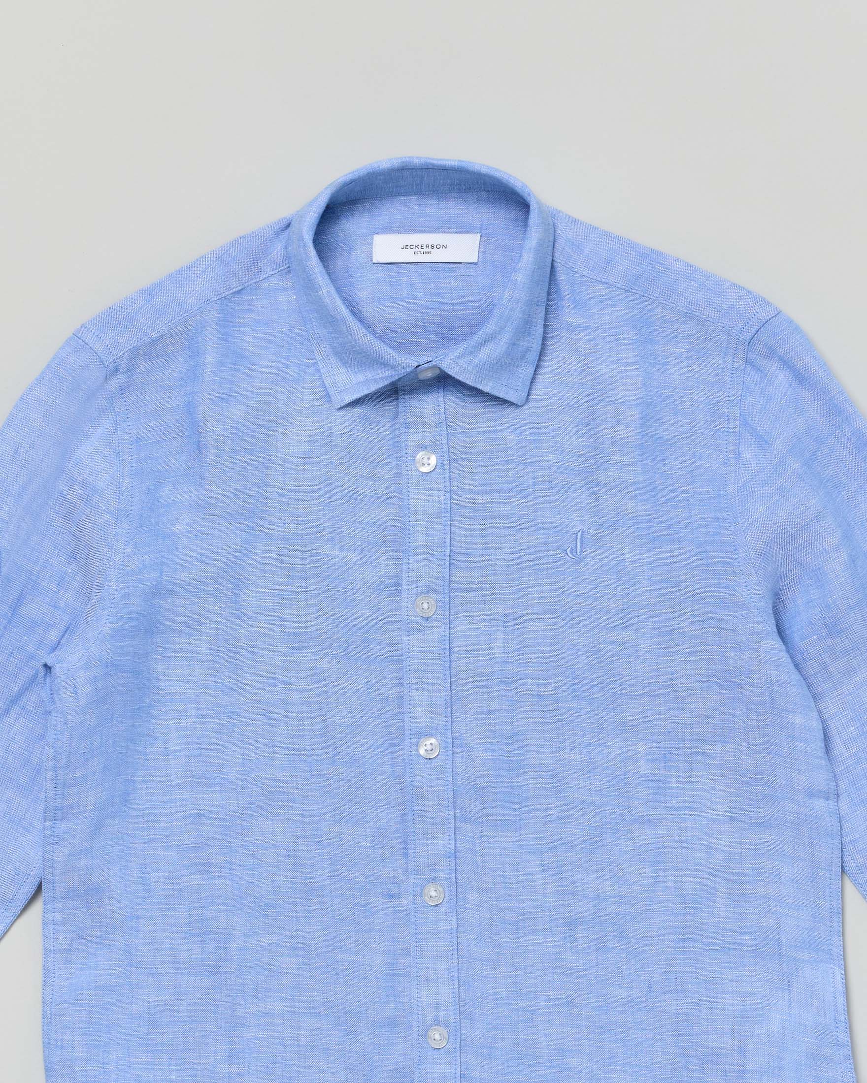 Camicia Jeckerson Kids azzurra in puro lino con colletto classico image