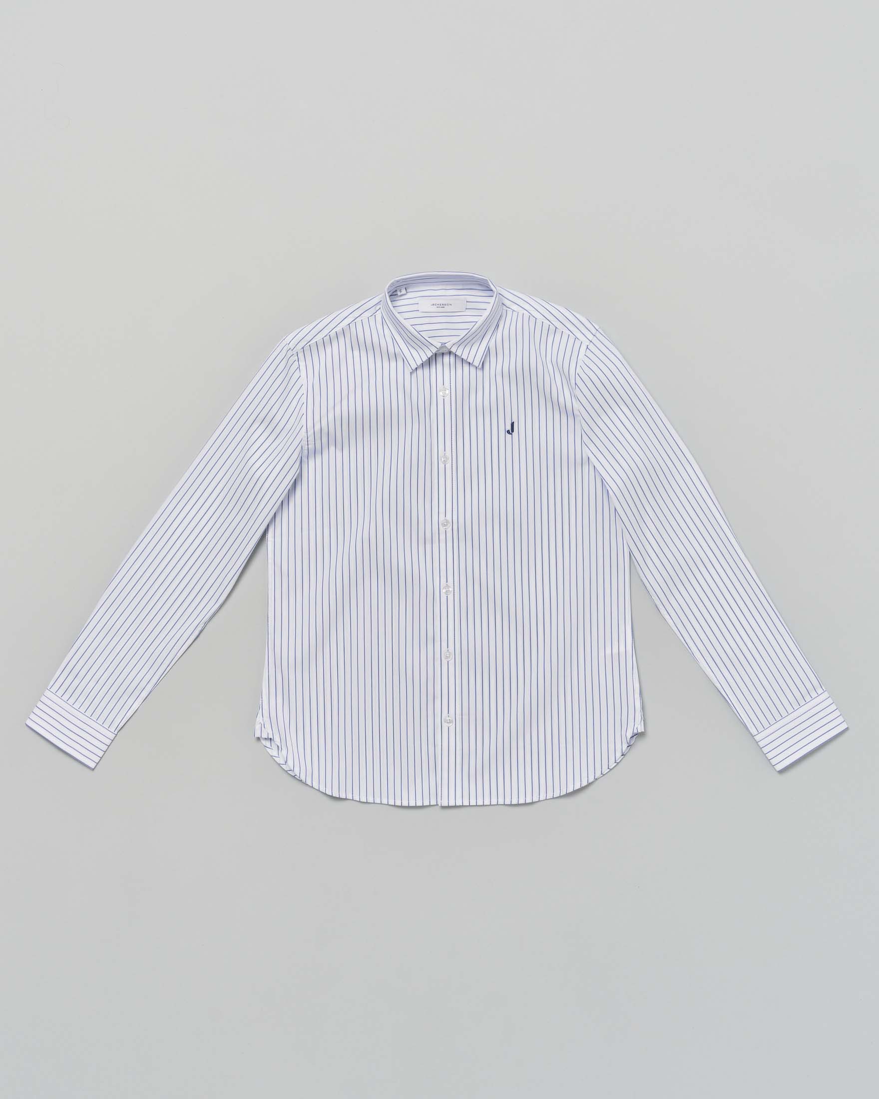 Camicia Jackerson a righe bianca e azzurra in popeline di cotone stretch