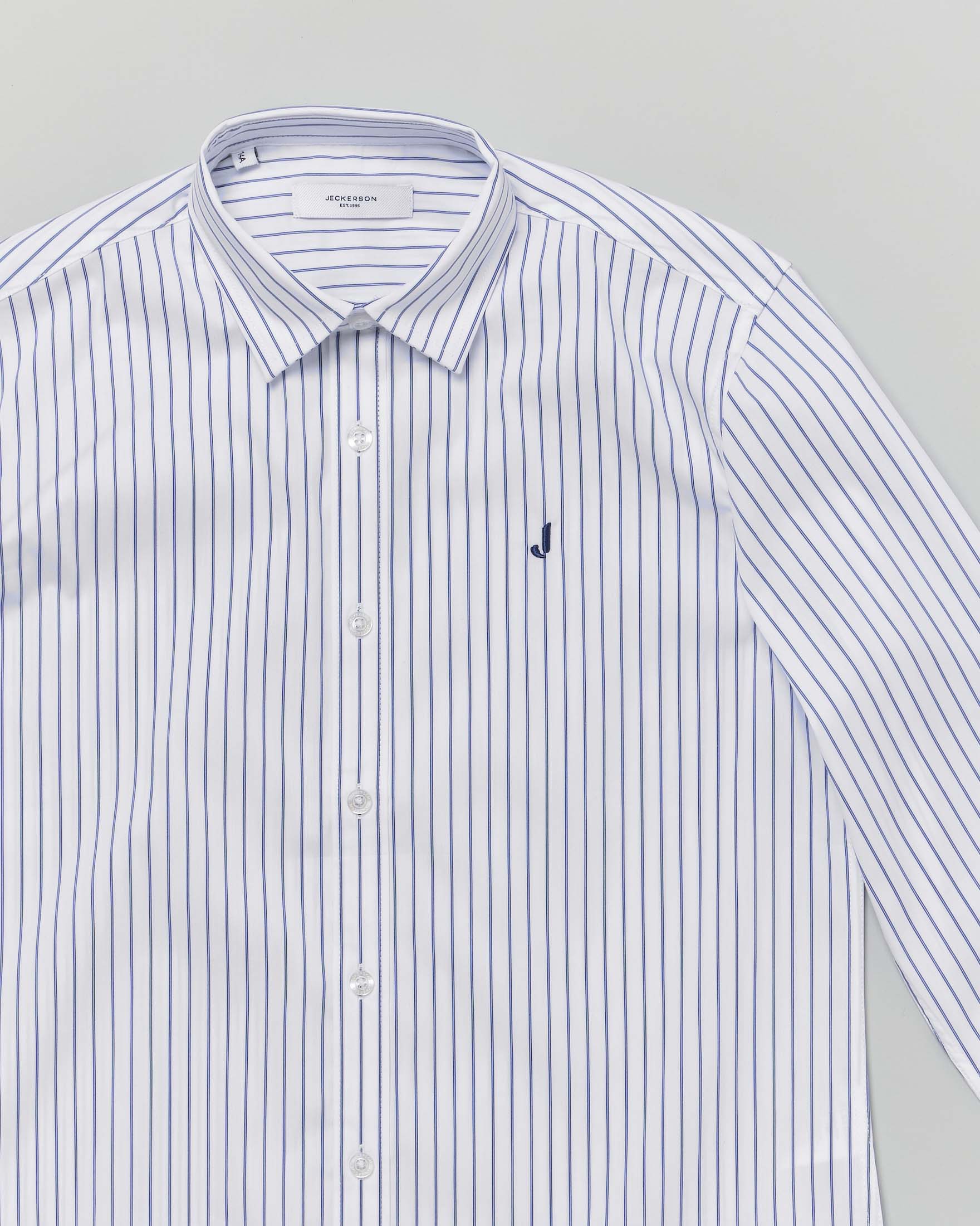 Camicia Jackerson a righe bianca e azzurra in popeline di cotone stretch image