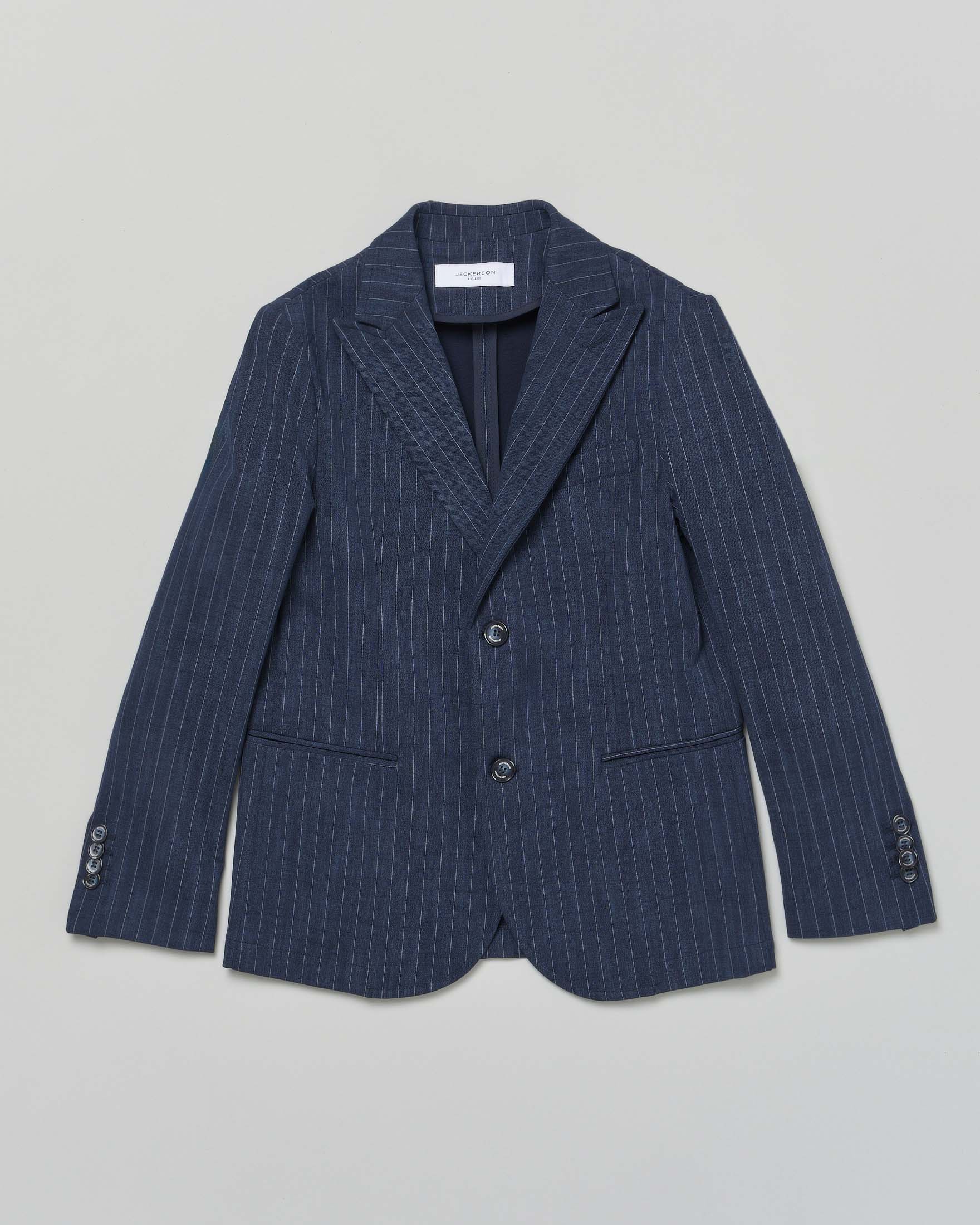 Blazer Jackerson blu gessato in misto cotone monopetto