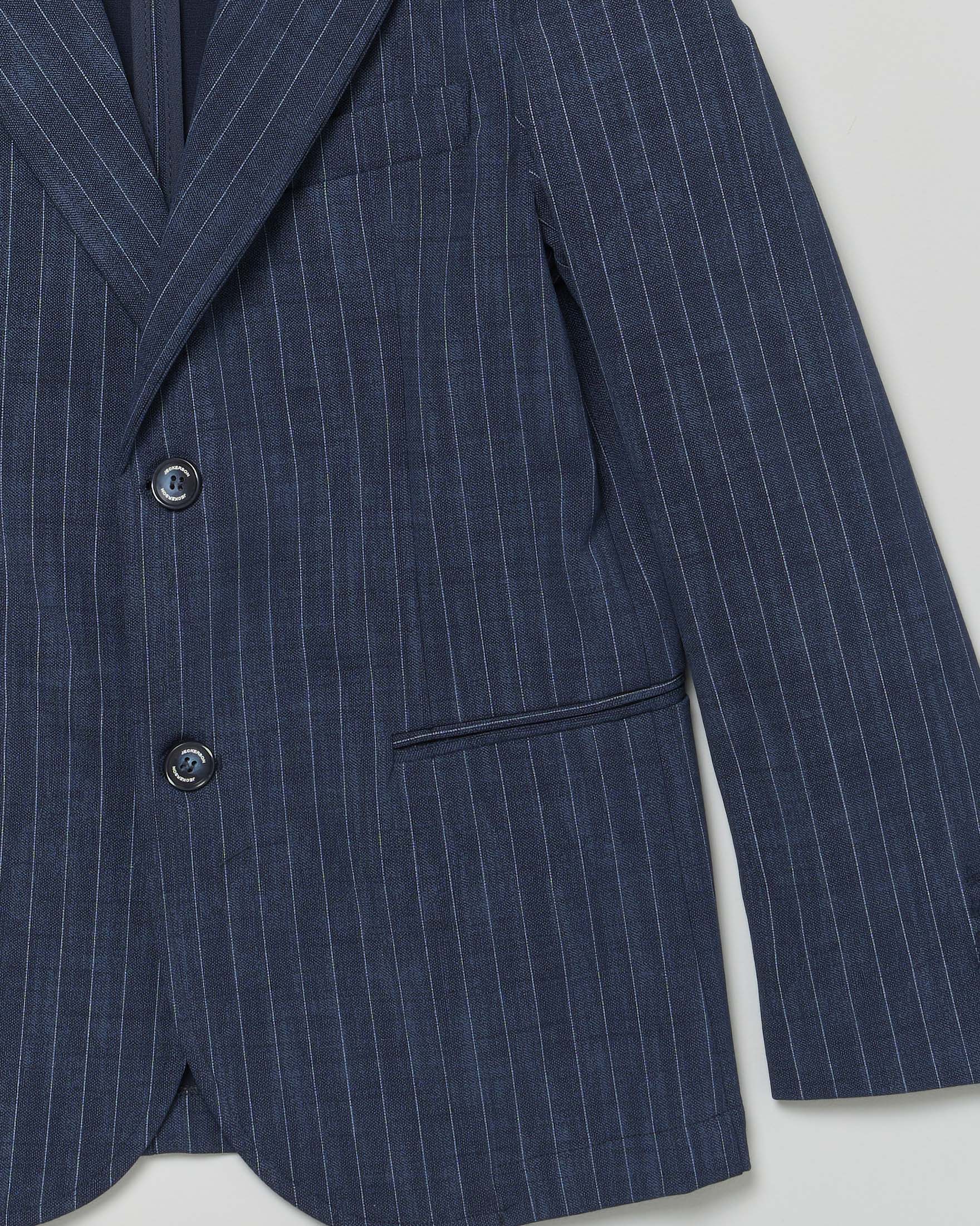 Blazer Jackerson blu gessato in misto cotone monopetto image